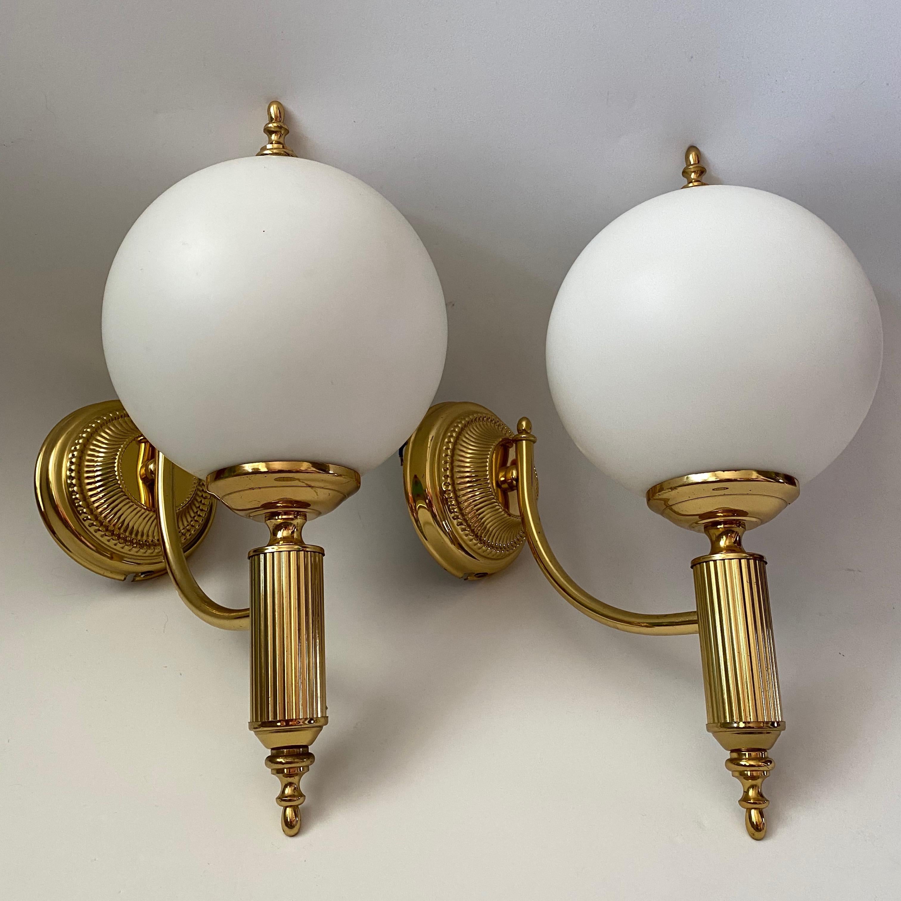 Pair of Art Deco Style Brass and Milk Glass Sconces Sölken Leuchten, Germany 8