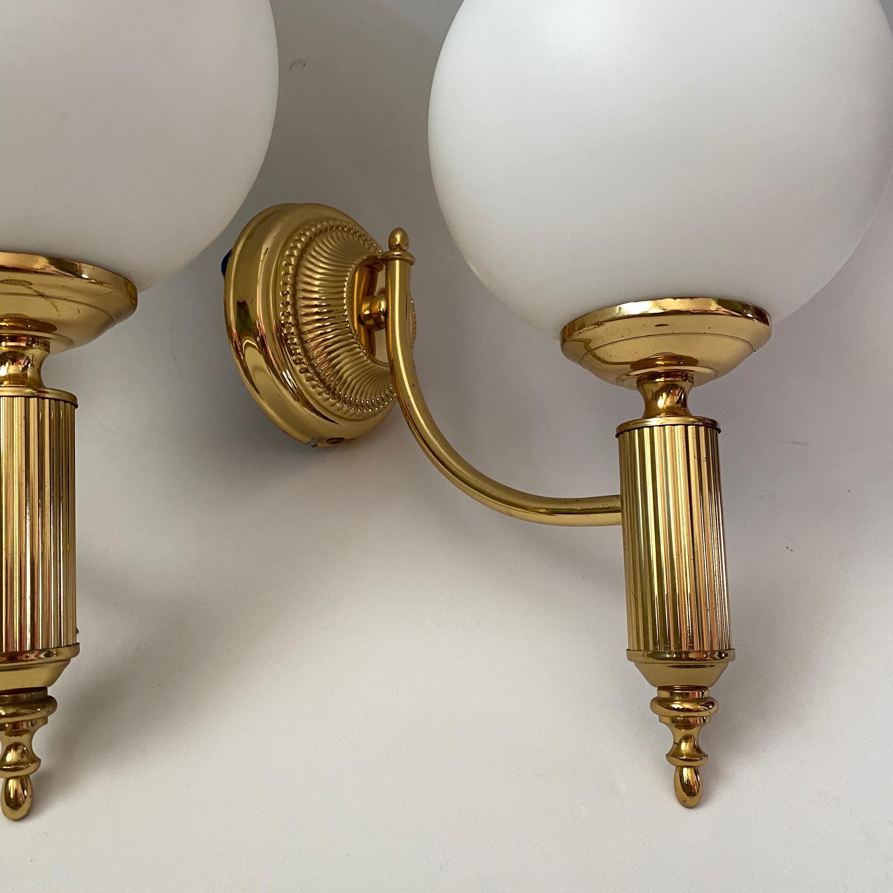 Pair of Art Deco Style Brass and Milk Glass Sconces Sölken Leuchten, Germany 10