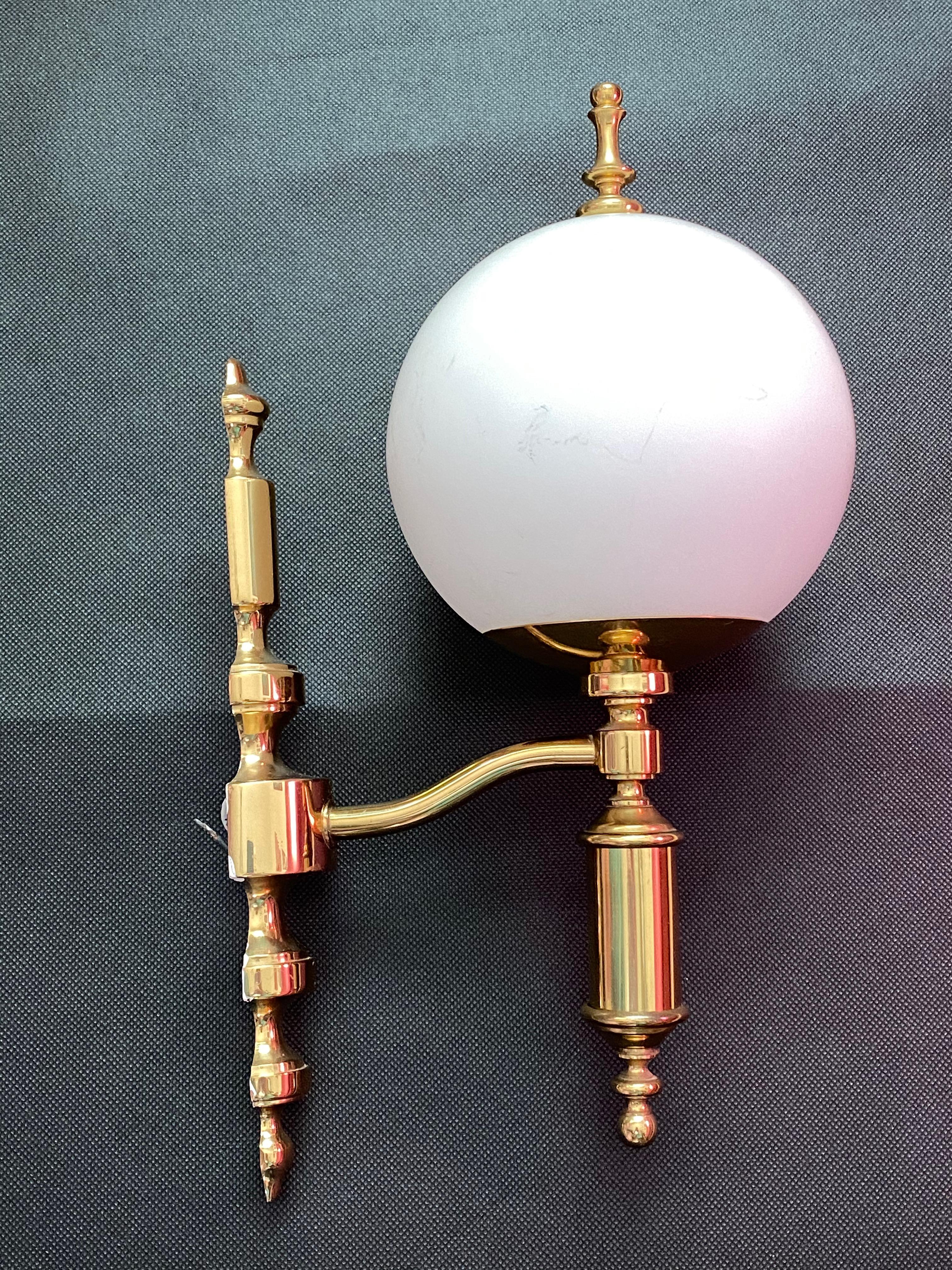 Mid-20th Century Pair of Art Deco Style Brass and Milk Glass Sconces Sölken Leuchten, Germany