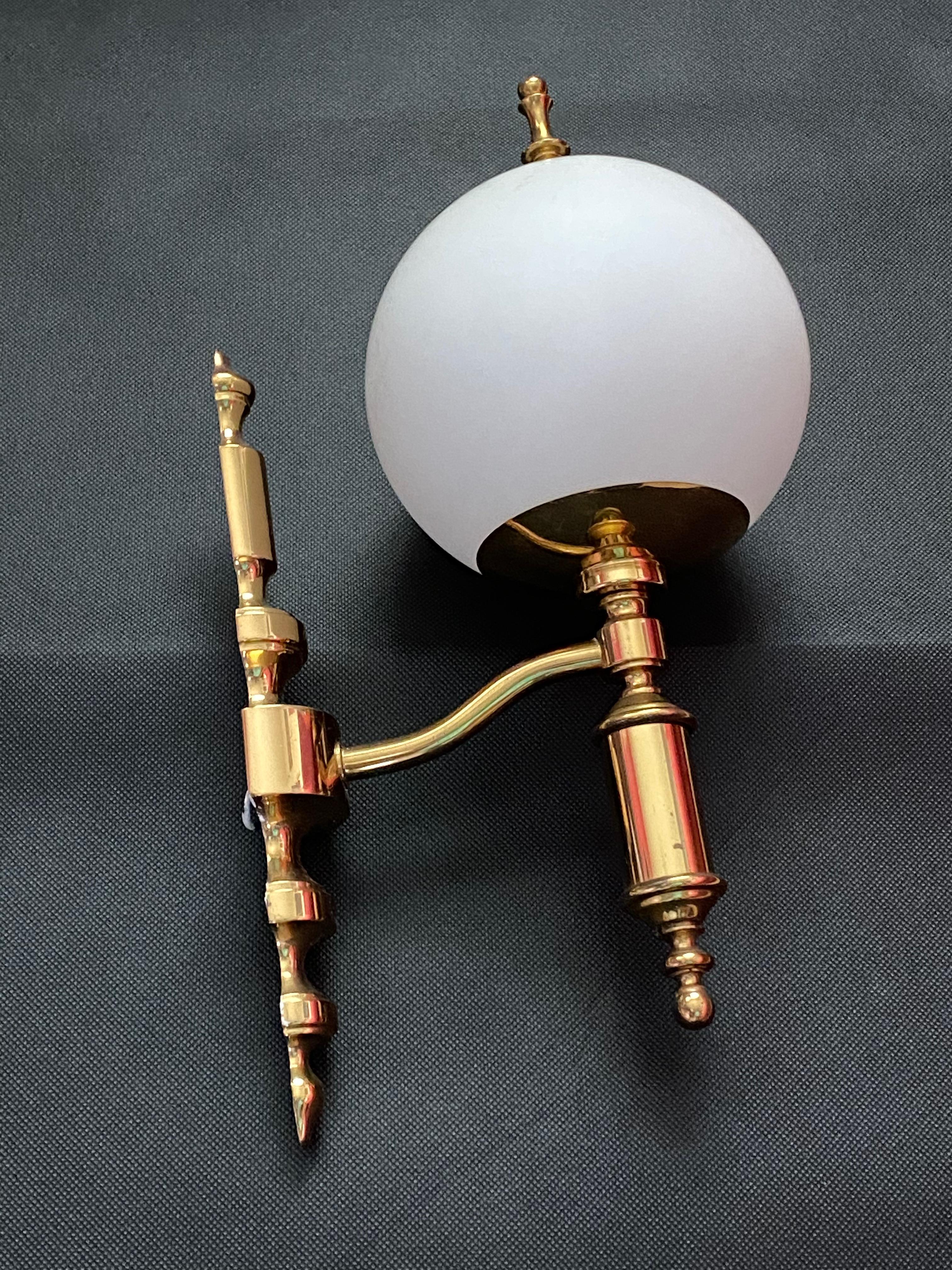 Pair of Art Deco Style Brass and Milk Glass Sconces Sölken Leuchten, Germany 4