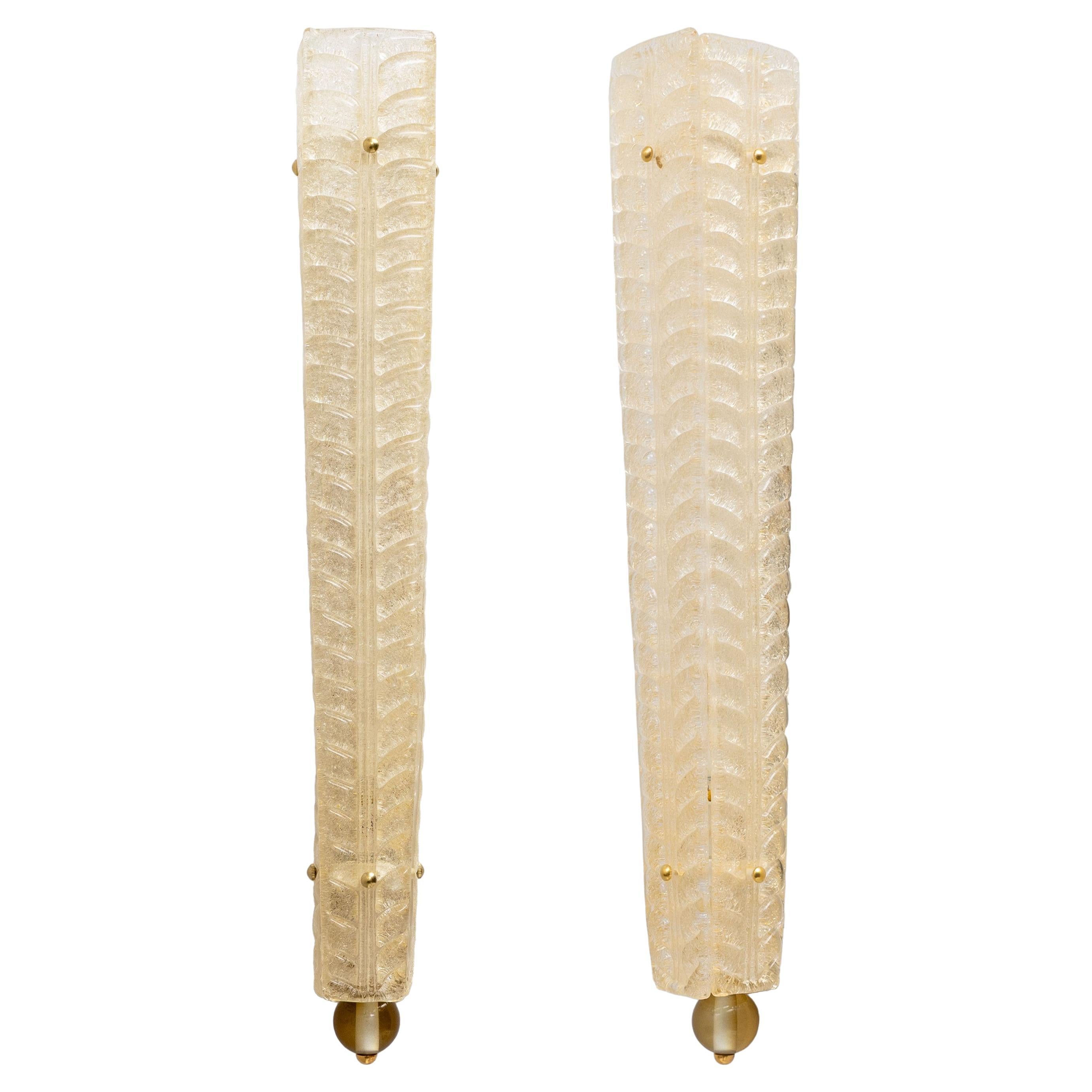 Pair of Art Deco-Style Brass and Murano Glass Sconces with Gold Graniglia Finish