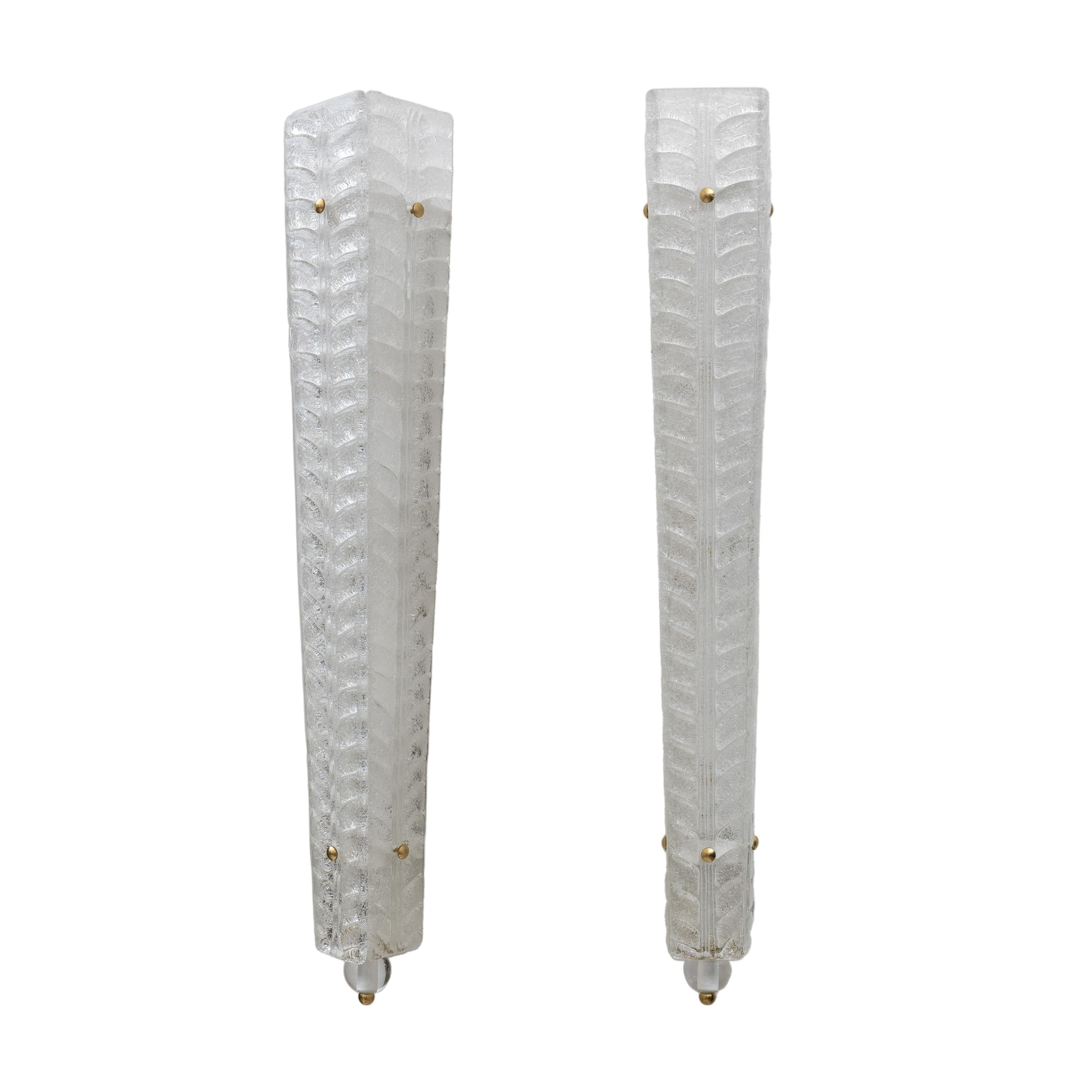 Laiton Paire d'appliques Graniglia en laiton et verre de Murano de style Art Déco en vente