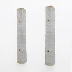 Pair of Art Decò Style Brass and Textured Murano Glass Sconces
