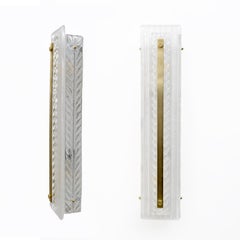 Pair of Art Deco Style Brass and Textured Murano Glass Sconces