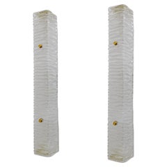 Pair of Art Decò Style Brass and Textured Murano Glass Sconces