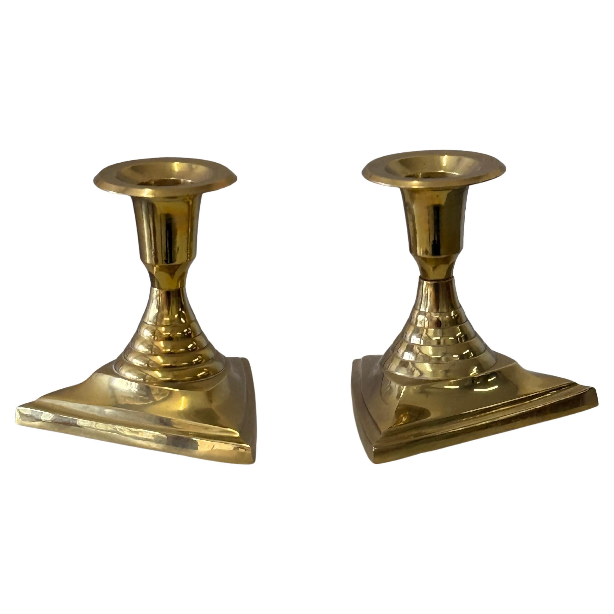 Pair of Art Deco Style Brass Candleholders, 1970s