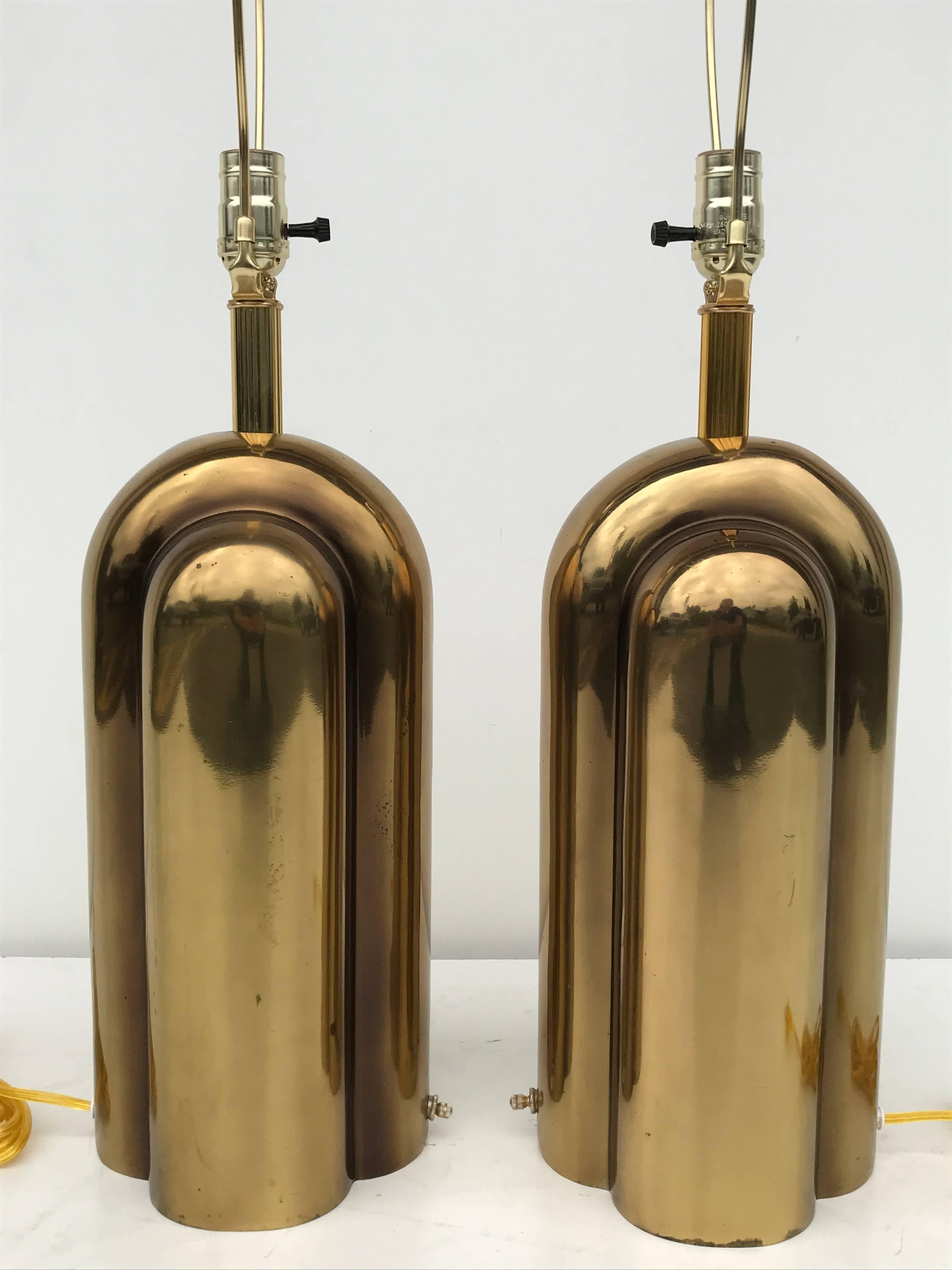 Pair of Art Deco style brass lamps by Westwood Lighting.