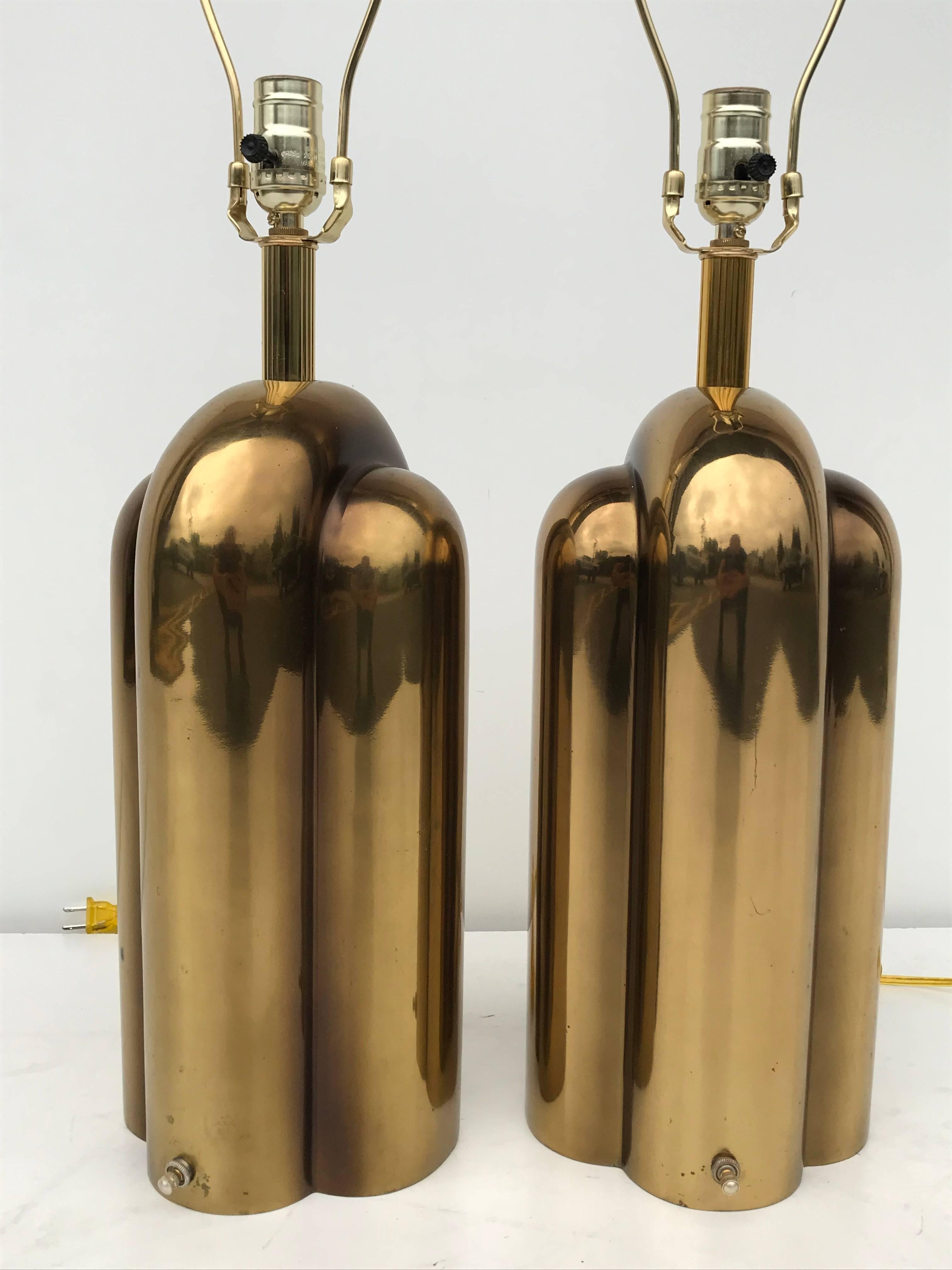 Pair of Art Deco Style Brass Lamps 3
