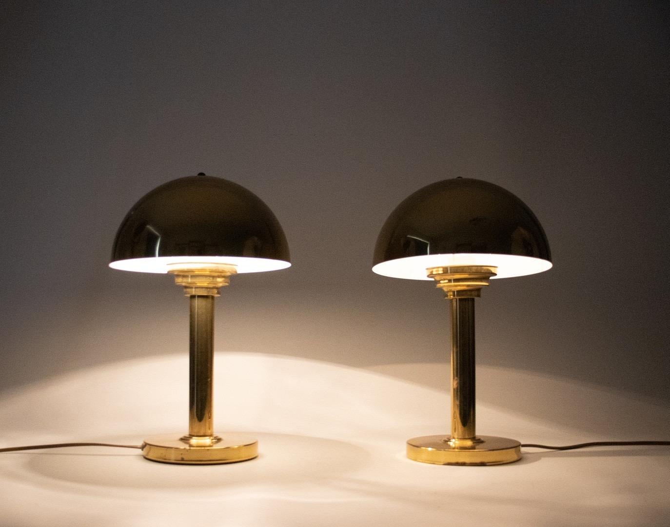 Austrian Pair of Art Deco Style Brass Table Lamps, Austria, 1970s
