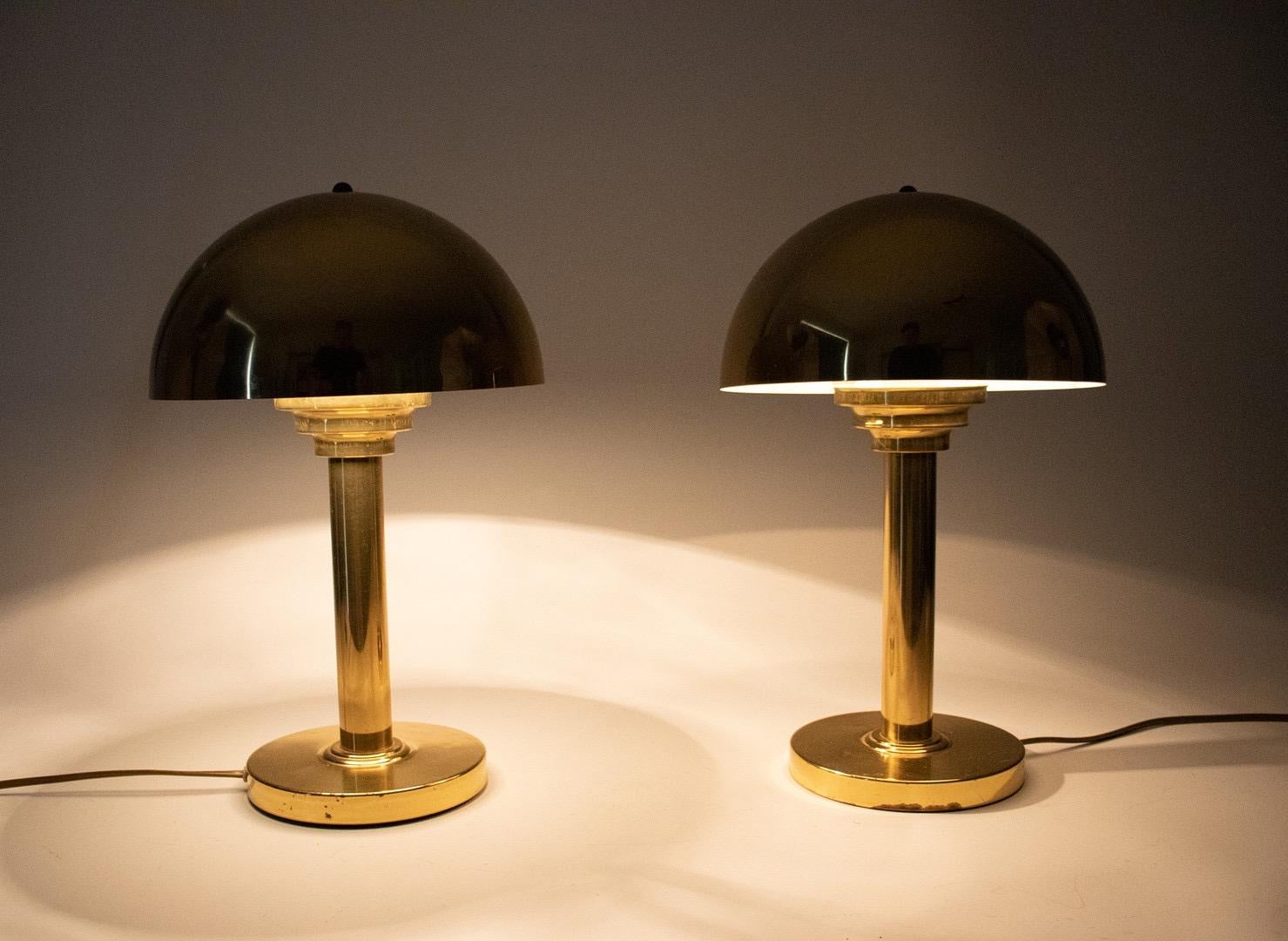 Patinated Pair of Art Deco Style Brass Table Lamps, Austria, 1970s