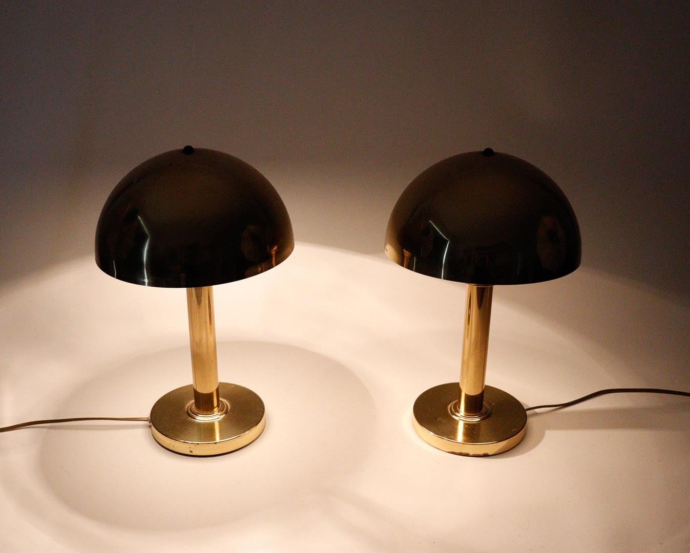 Pair of Art Deco Style Brass Table Lamps, Austria, 1970s In Good Condition In Basel, BS