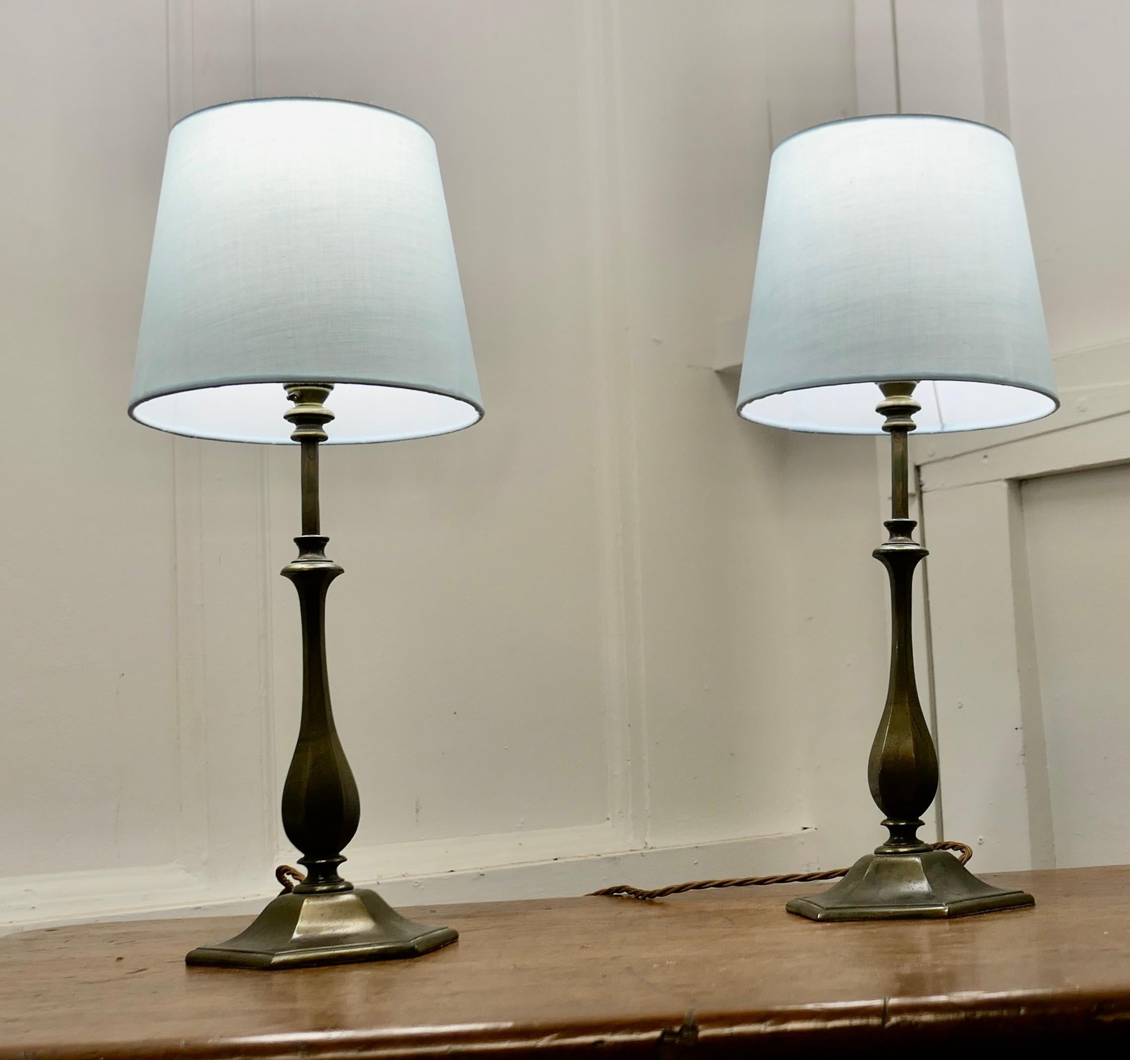 Pair of  Art Deco Style Brass Table Lamps    In Good Condition For Sale In Chillerton, Isle of Wight