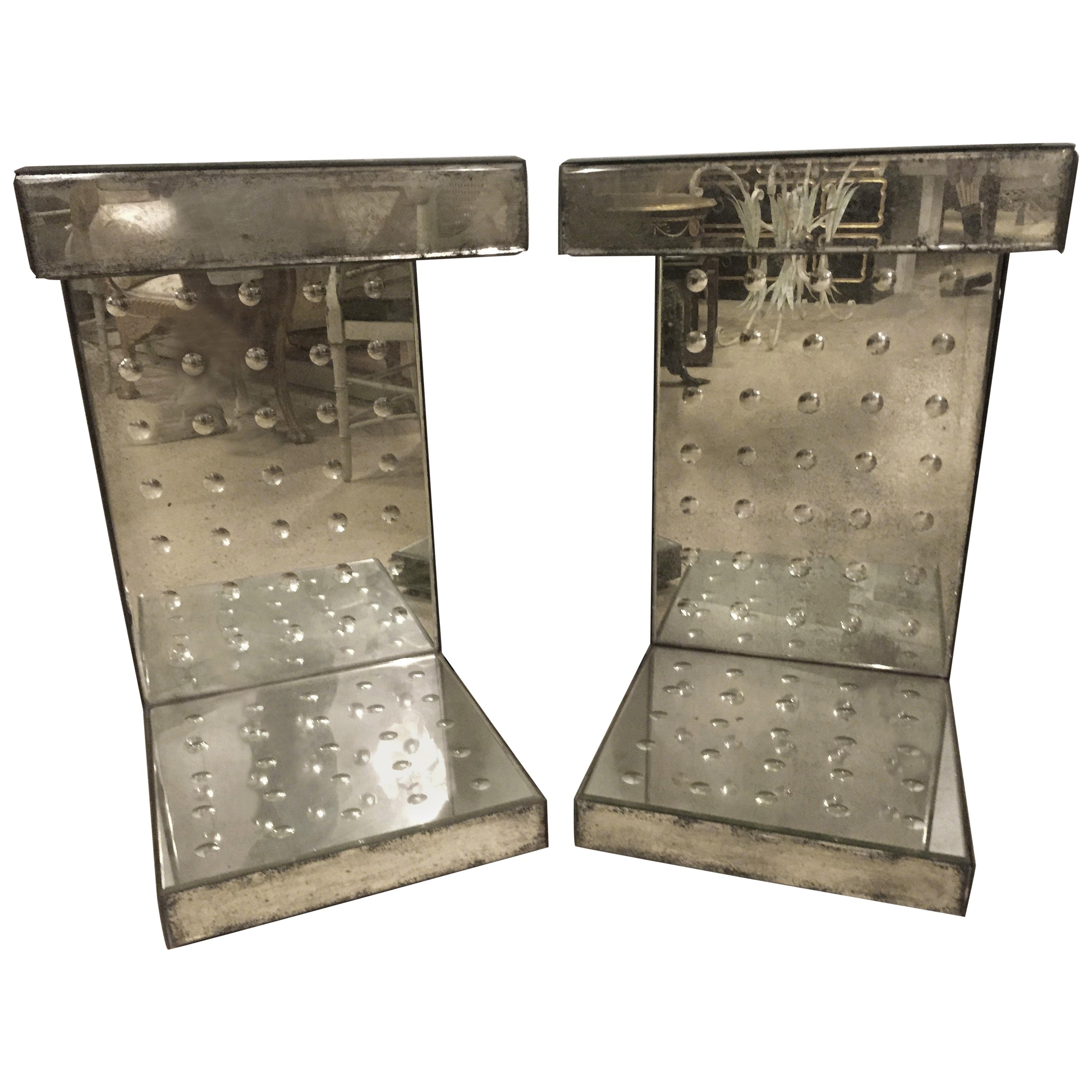 Pair of Art Deco Style Bulls-Eye Mirrored Lamp, Side Tables or Pedestals