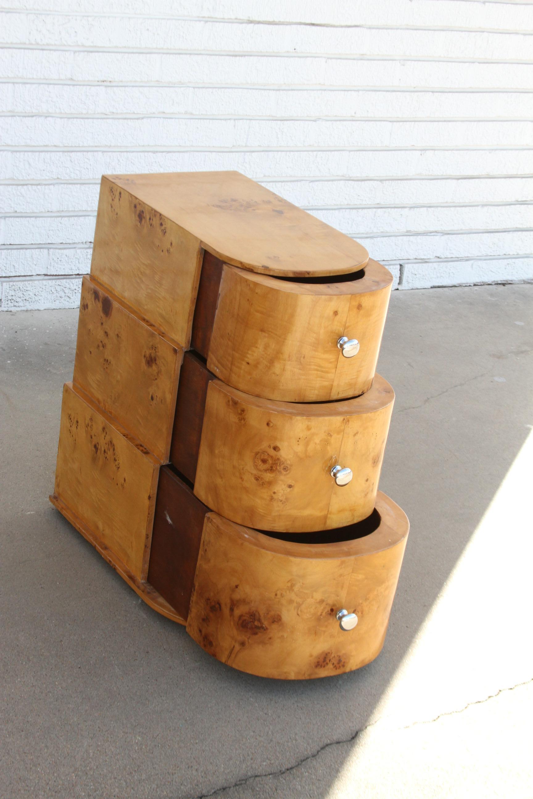 Pair of Art Deco Style Burl 3 Drawer Chest 1