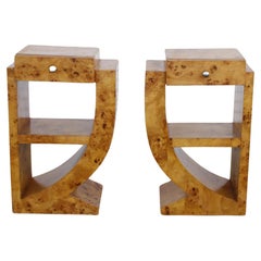 Pair of Art Deco Style Burl Single Drawer Nightstands