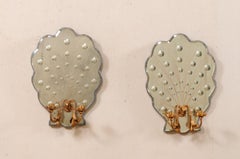 Pair of Art Deco Style Candle Sconces with Shell-Shapes & Flirty Bubble Mirrors