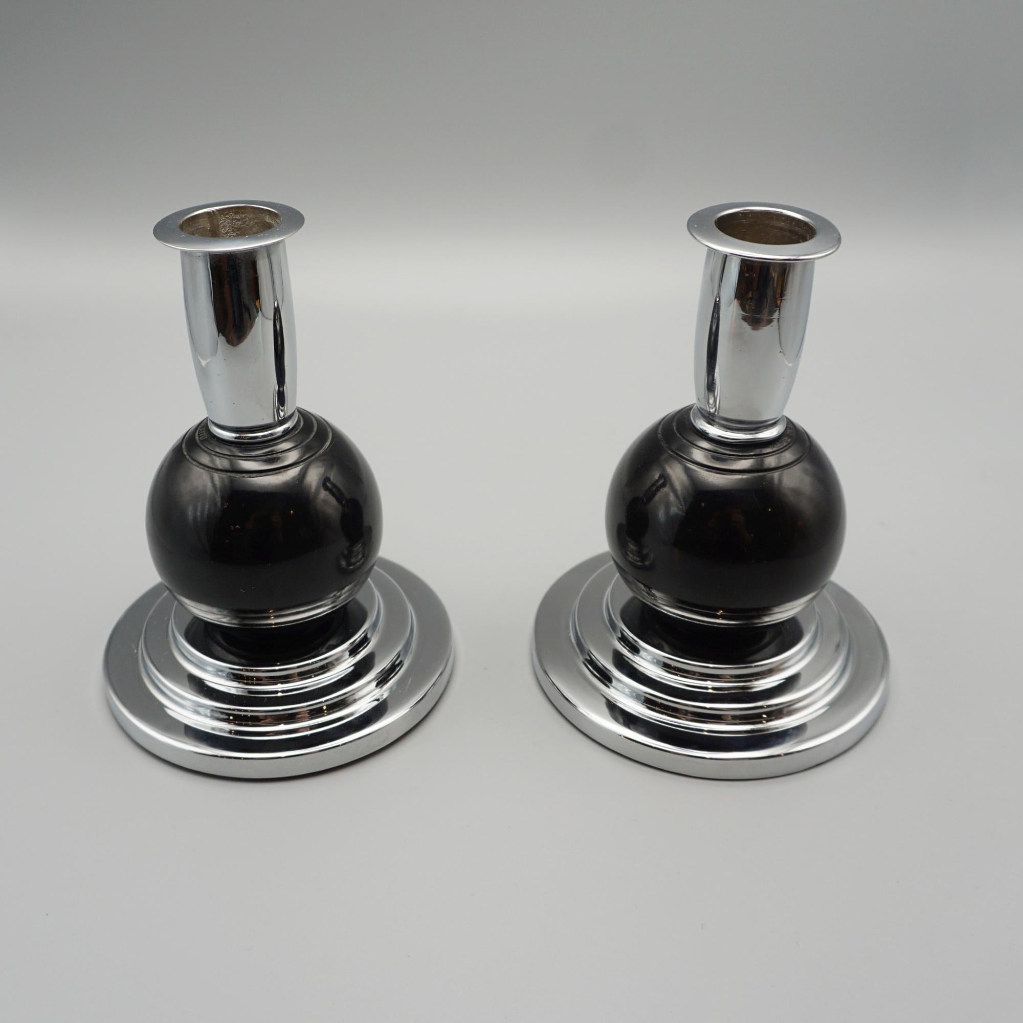 English Pair of Art Deco Style Candlesticks For Sale