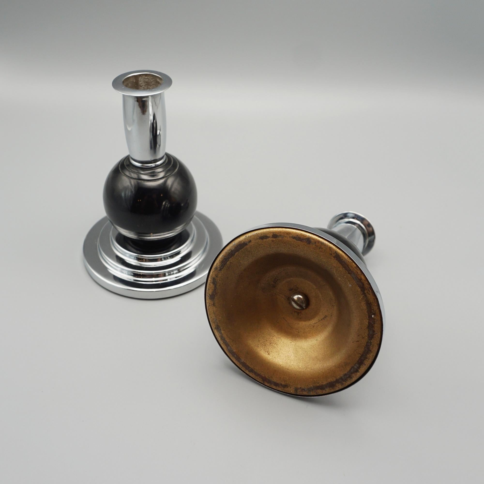 Metal Pair of Art Deco Style Candlesticks For Sale