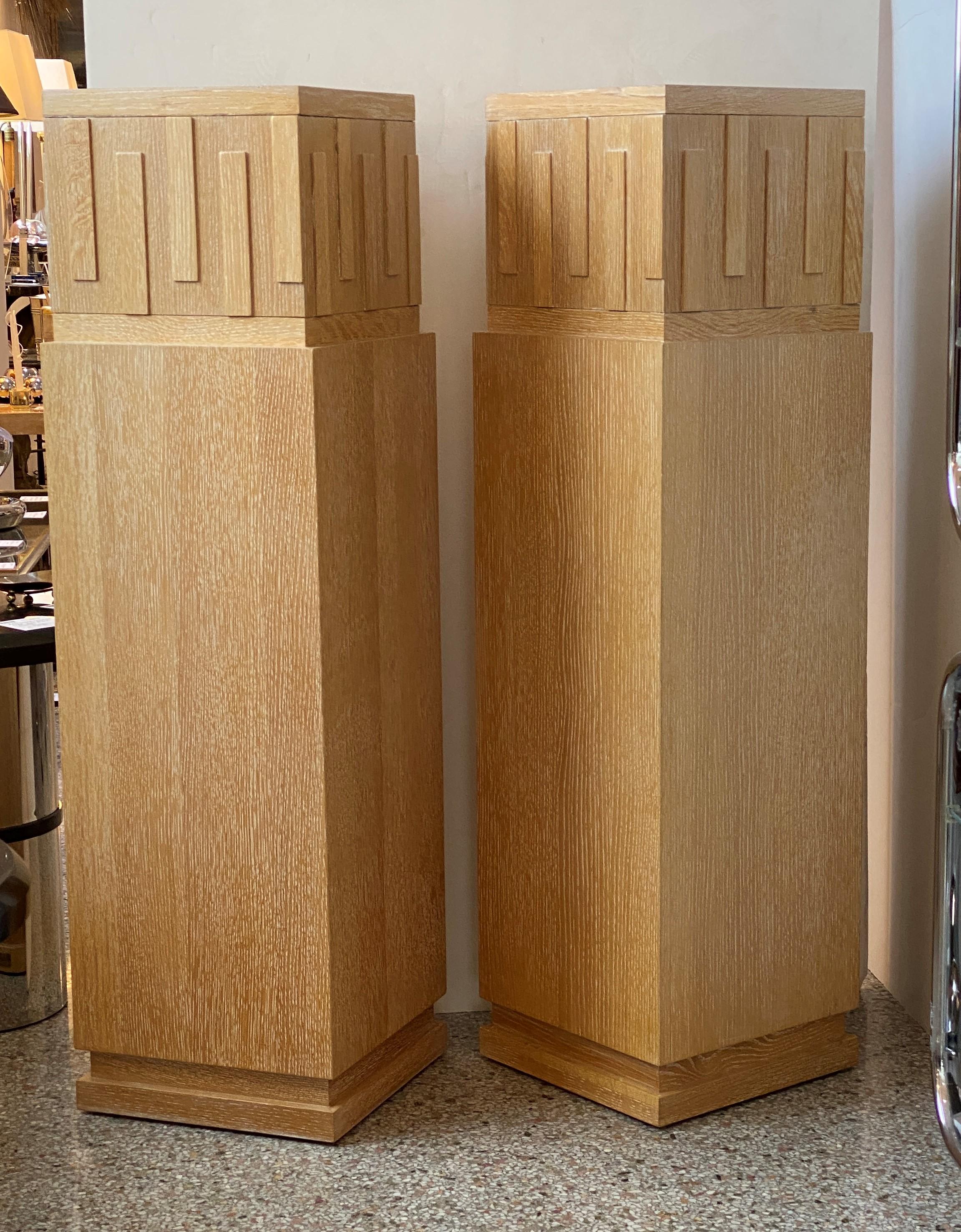 Pair of Art Deco Style Cerused Oak Pedestals 5