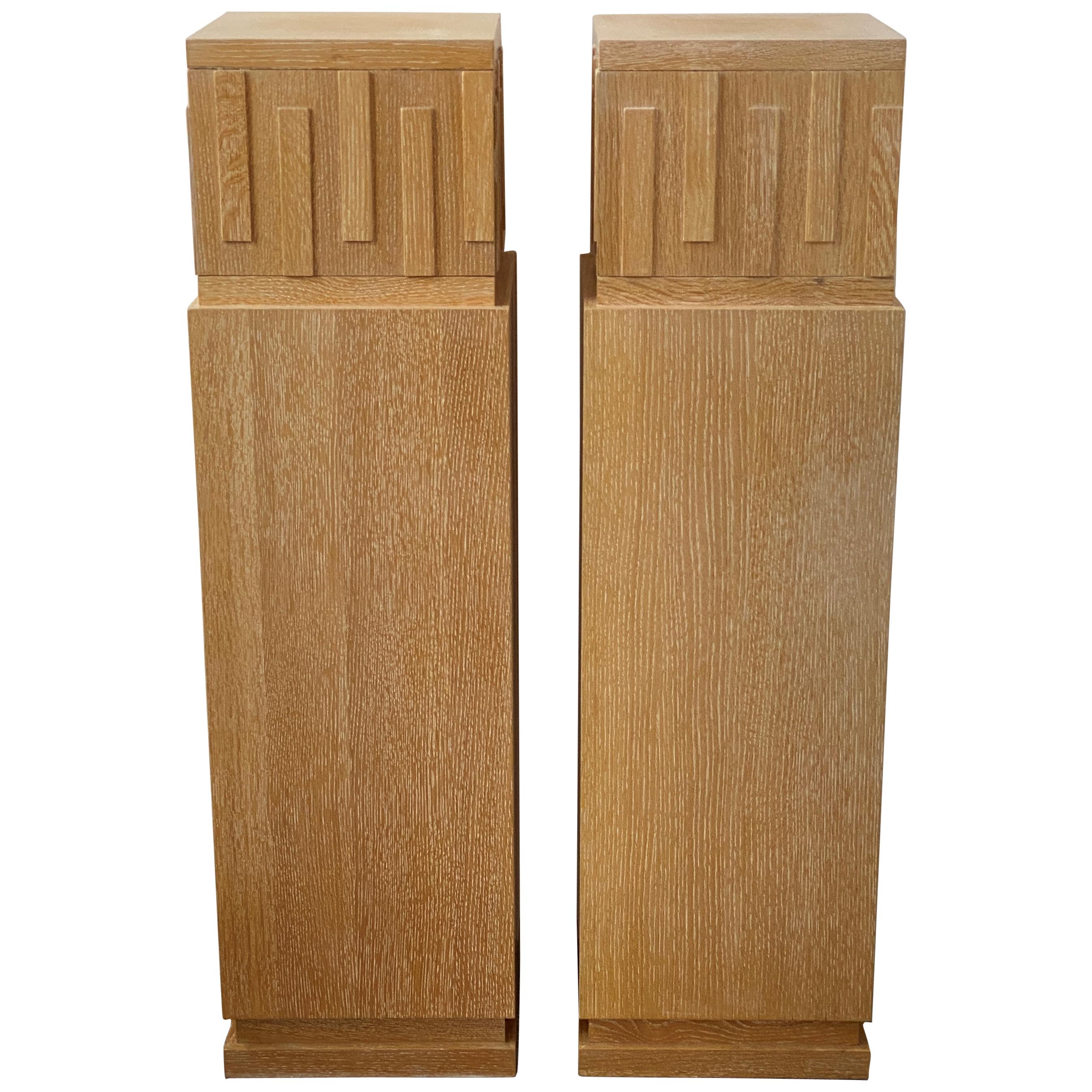 Pair of Art Deco Style Cerused Oak Pedestals