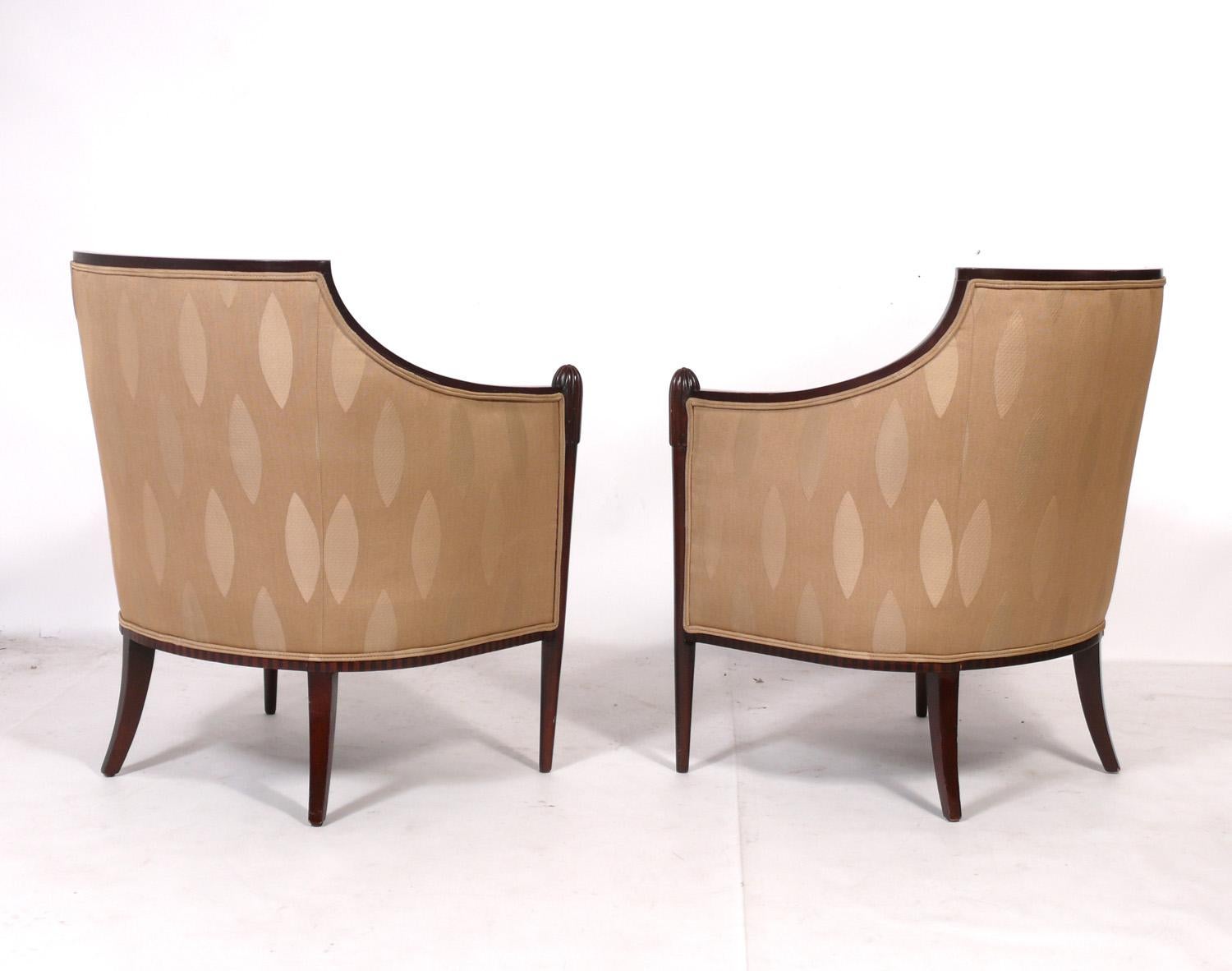 American Pair of Art Deco Style Chairs by Barbara Barry for Baker Refinished Reupholsterd