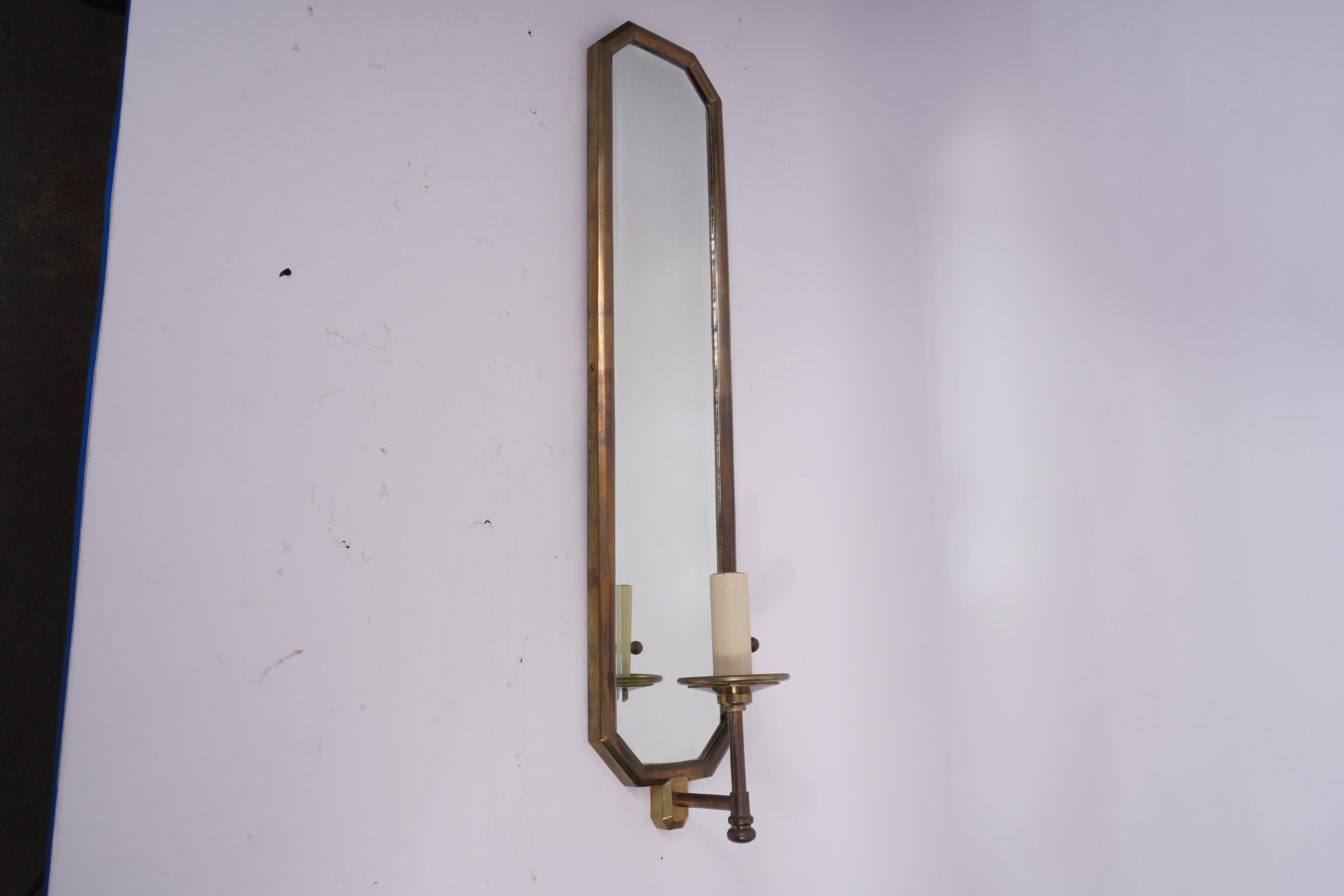 Pair of Art Deco Style Chapman Mirror Panel Brass Electric Wall Sconces, 1970s In Good Condition In Ft. Lauderdale, FL