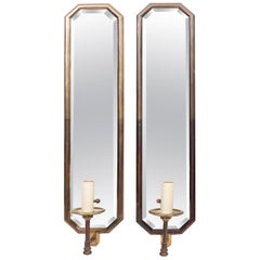 Pair of Art Deco Style Chapman Mirror Panel Brass Electric Wall Sconces, 1970s