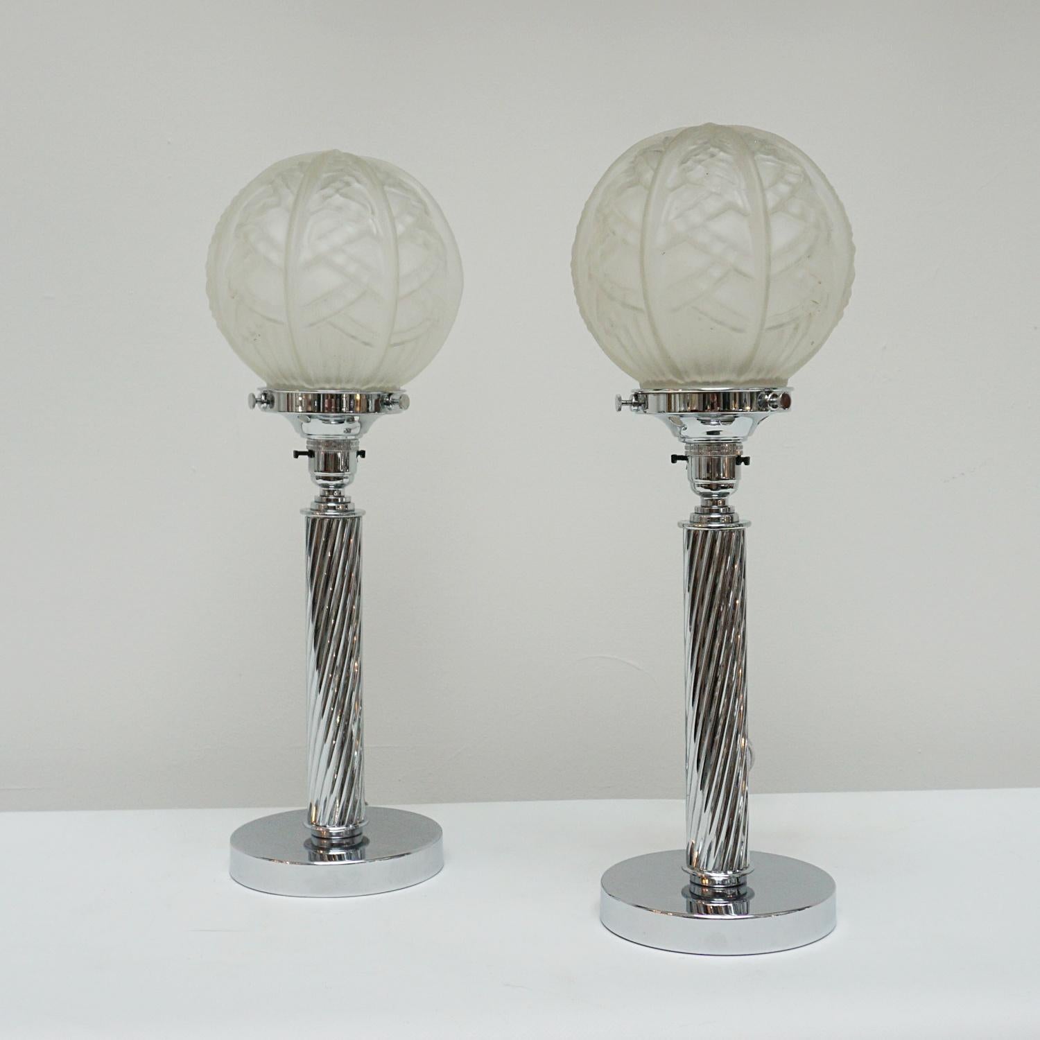 Pair of Art Deco Style Chrome Table Lamps For Sale 1