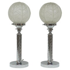 Vintage Pair of Art Deco Style Chrome Table Lamps