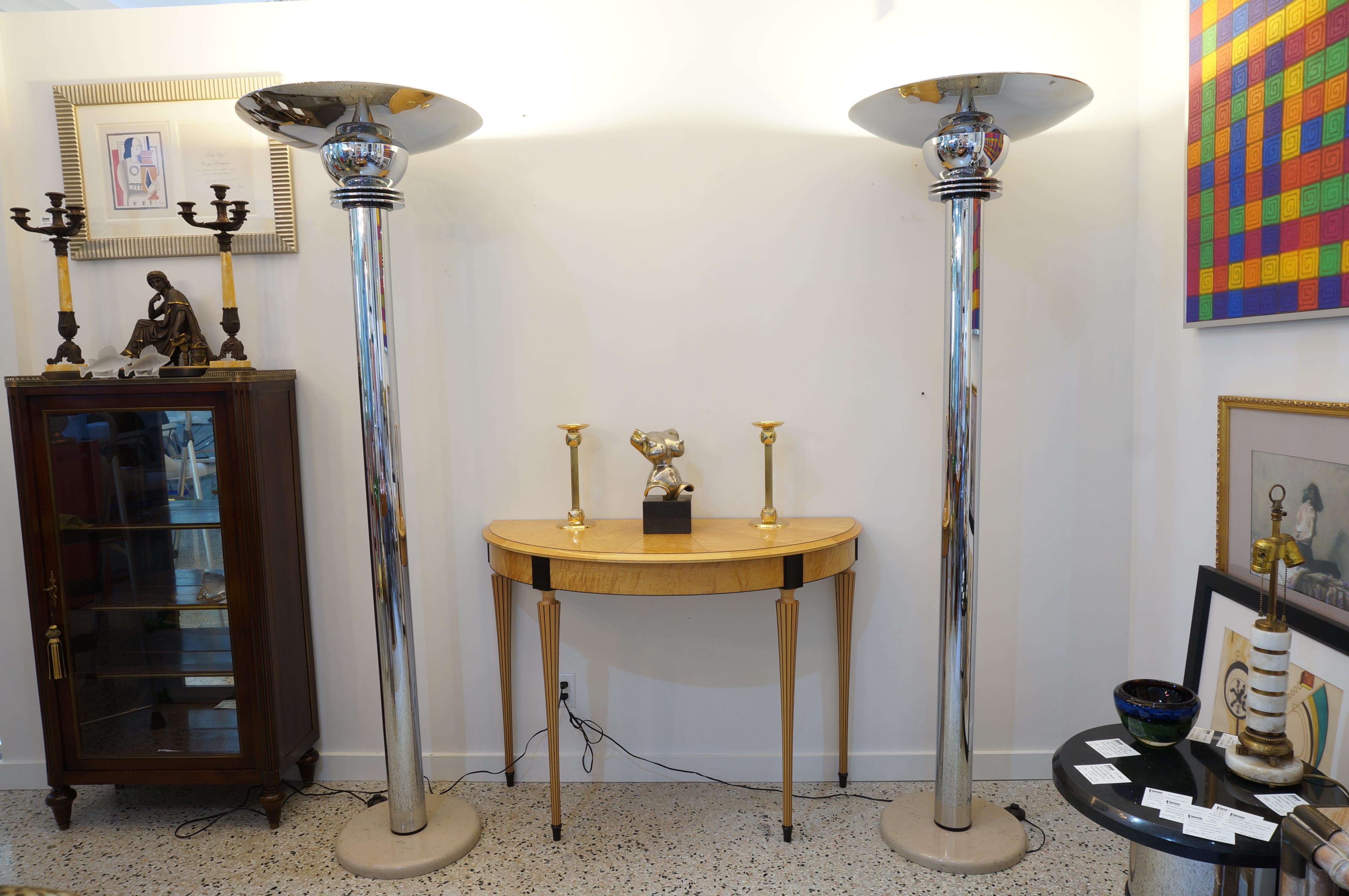 Pair of Art Deco Style Chrome Torcheres by Jay Spectre For Sale 8