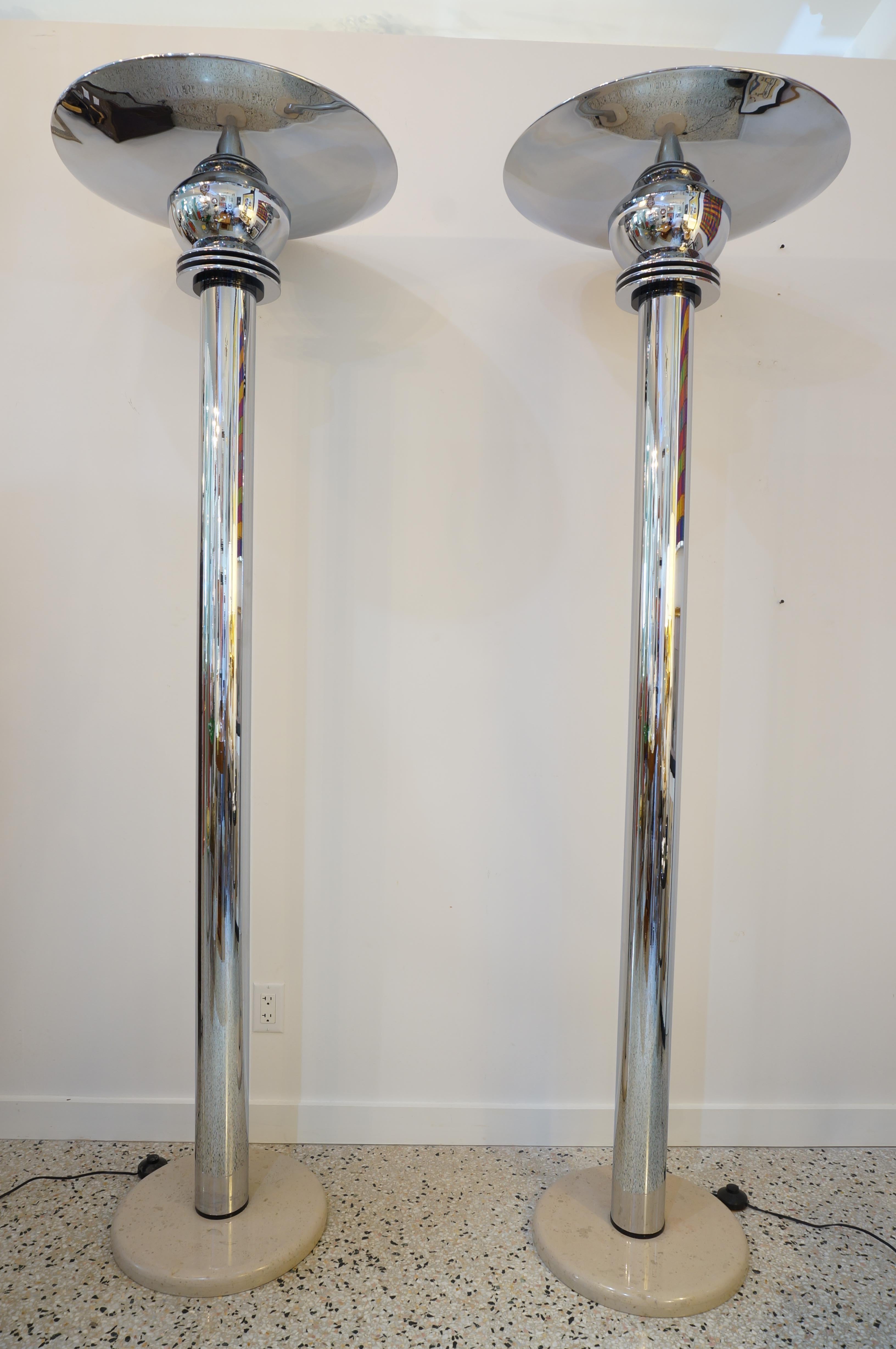 American Pair of Art Deco Style Chrome Torcheres by Jay Spectre For Sale
