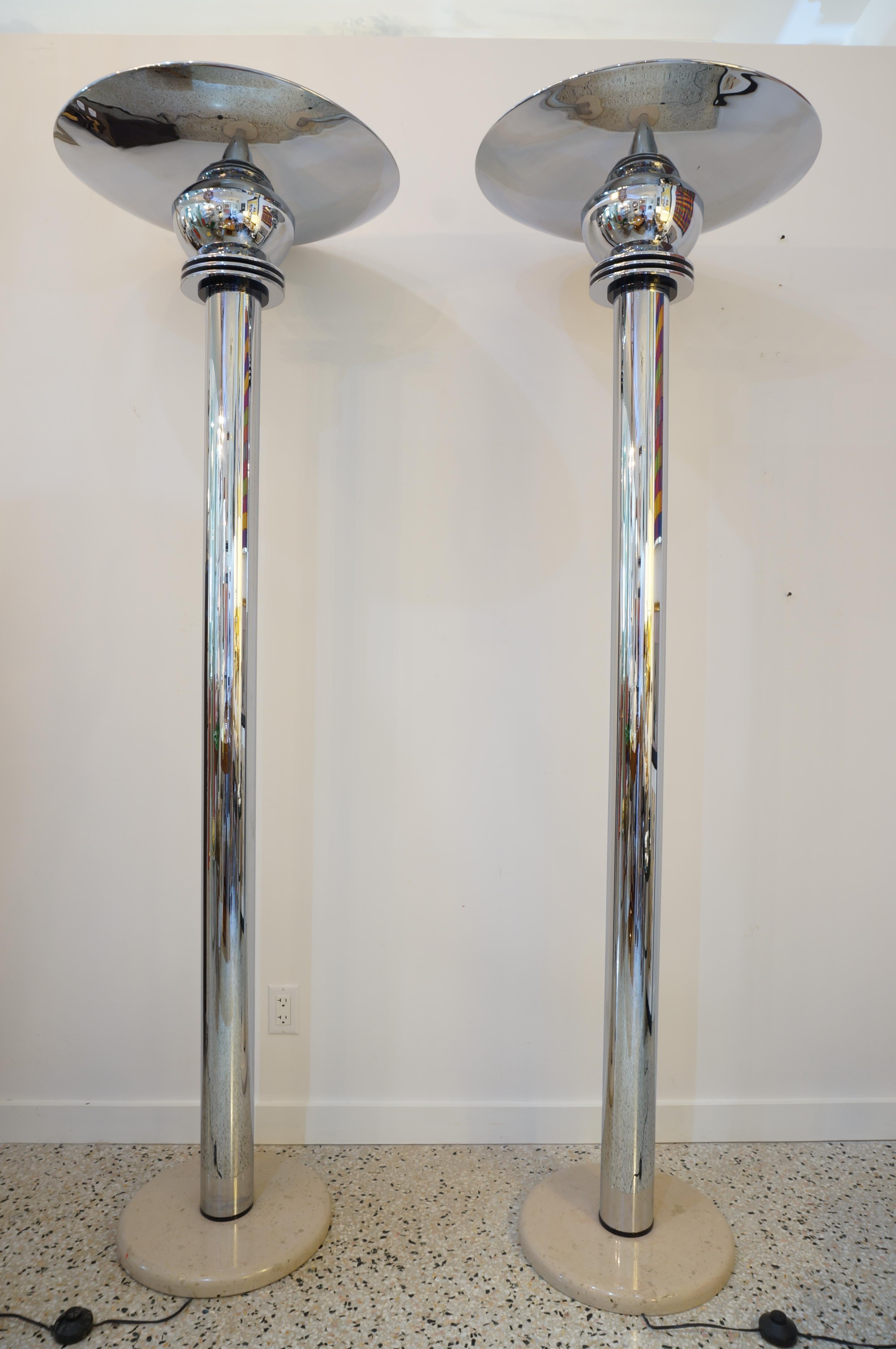 20th Century Pair of Art Deco Style Chrome Torcheres by Jay Spectre For Sale