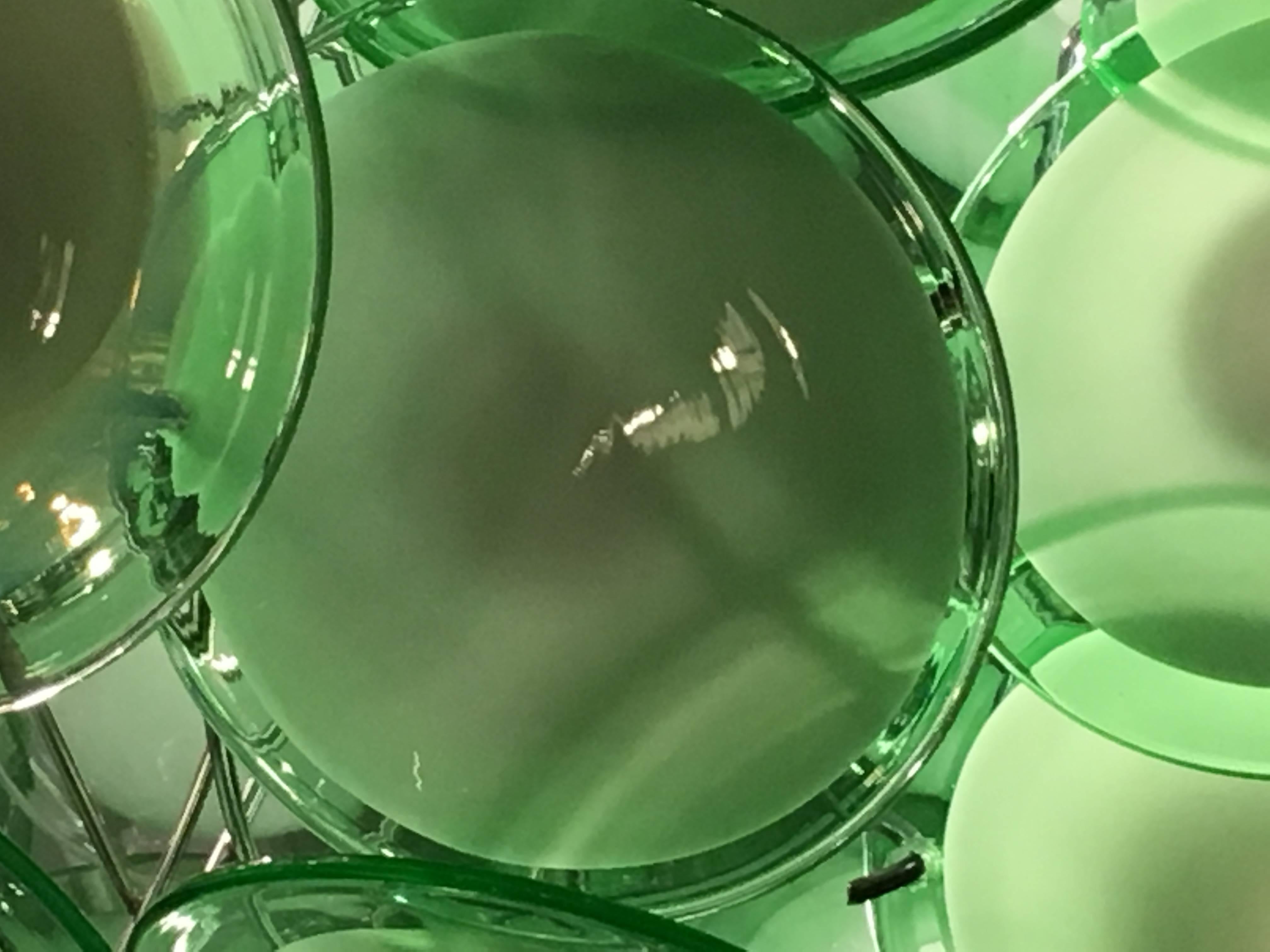 Italian Style of Vistosi Pair of Circular Glass Sphere Chandeliers