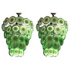 Paar runde Muranoglaskugel-Kronleuchter im Art-Déco-Stil