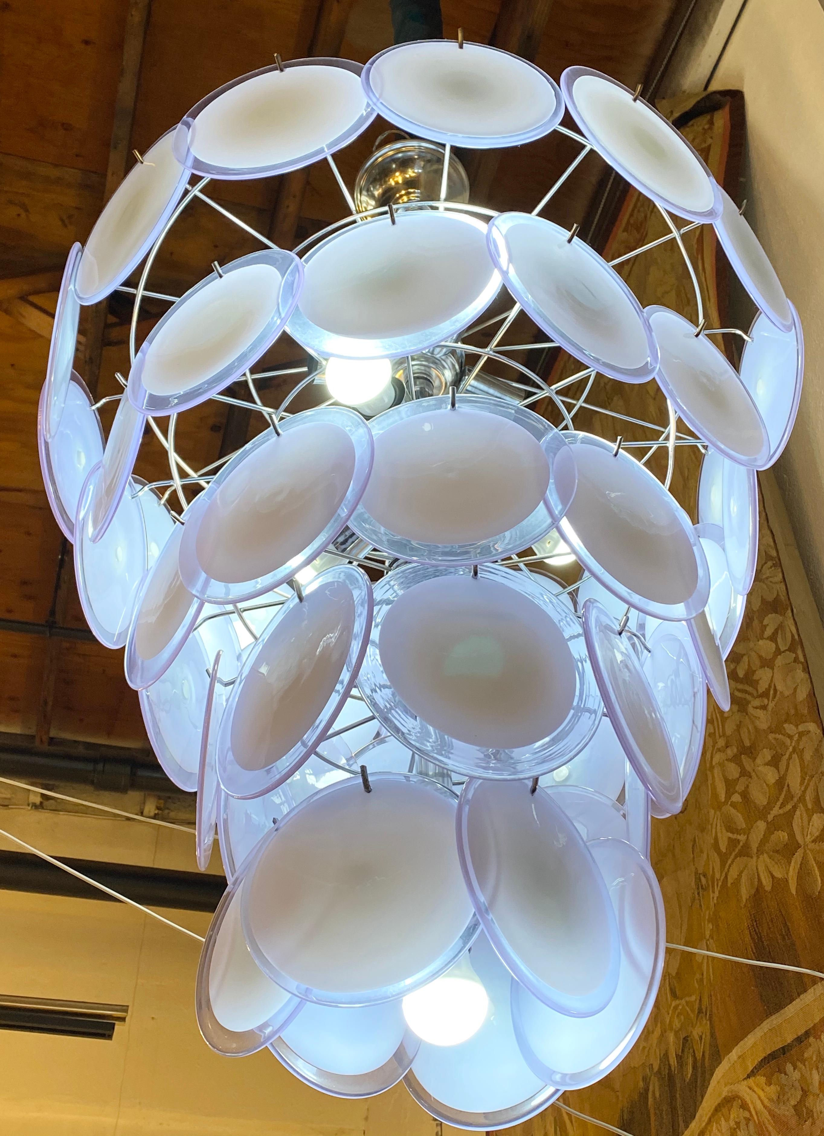 Art Deco Style Circular White Murano Glass Sphere Chandelier Two Available 3