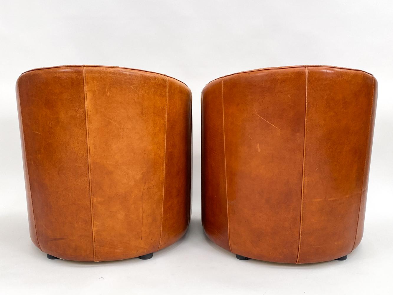 Pair of Art Deco-Style Club Chairs in Patinated Leather, Attributed to Anton Dam For Sale 5