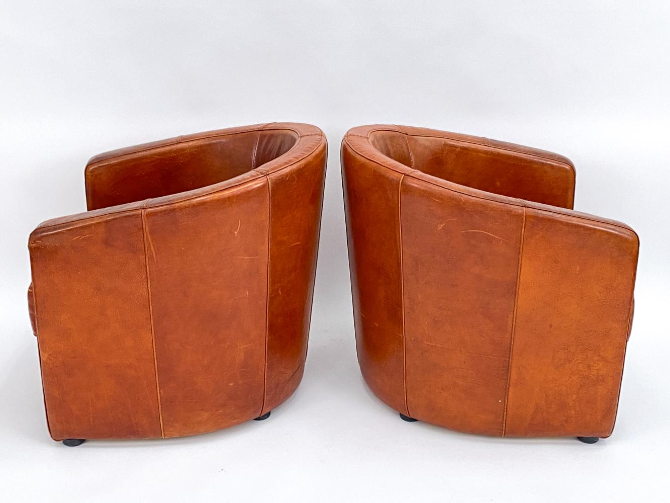 Pair of Art Deco-Style Club Chairs in Patinated Leather, Attributed to Anton Dam For Sale 6