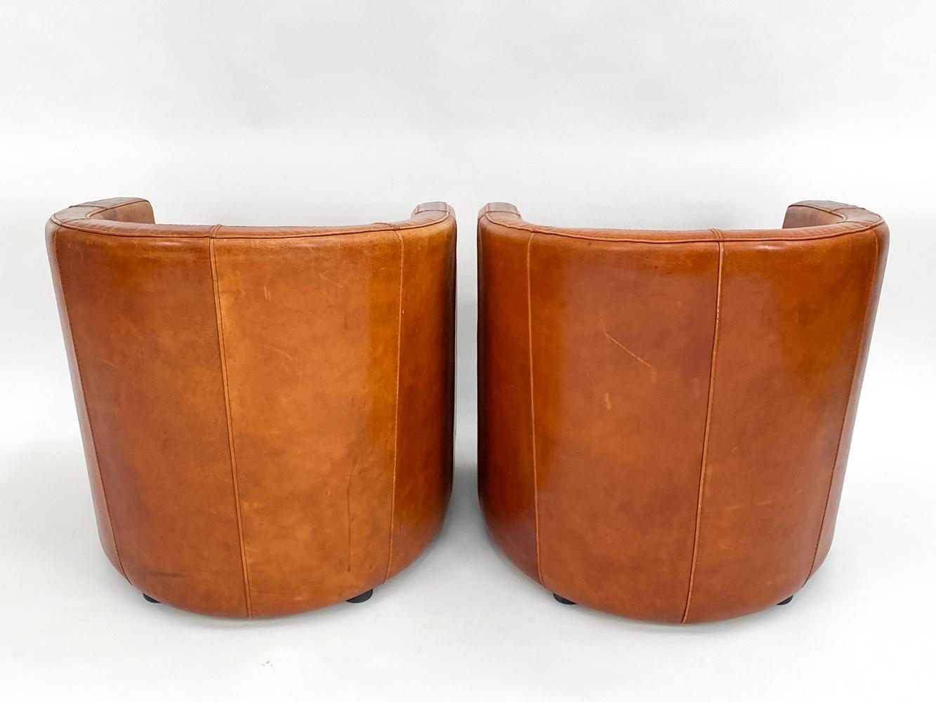 Pair of Art Deco-Style Club Chairs in Patinated Leather, Attributed to Anton Dam For Sale 4