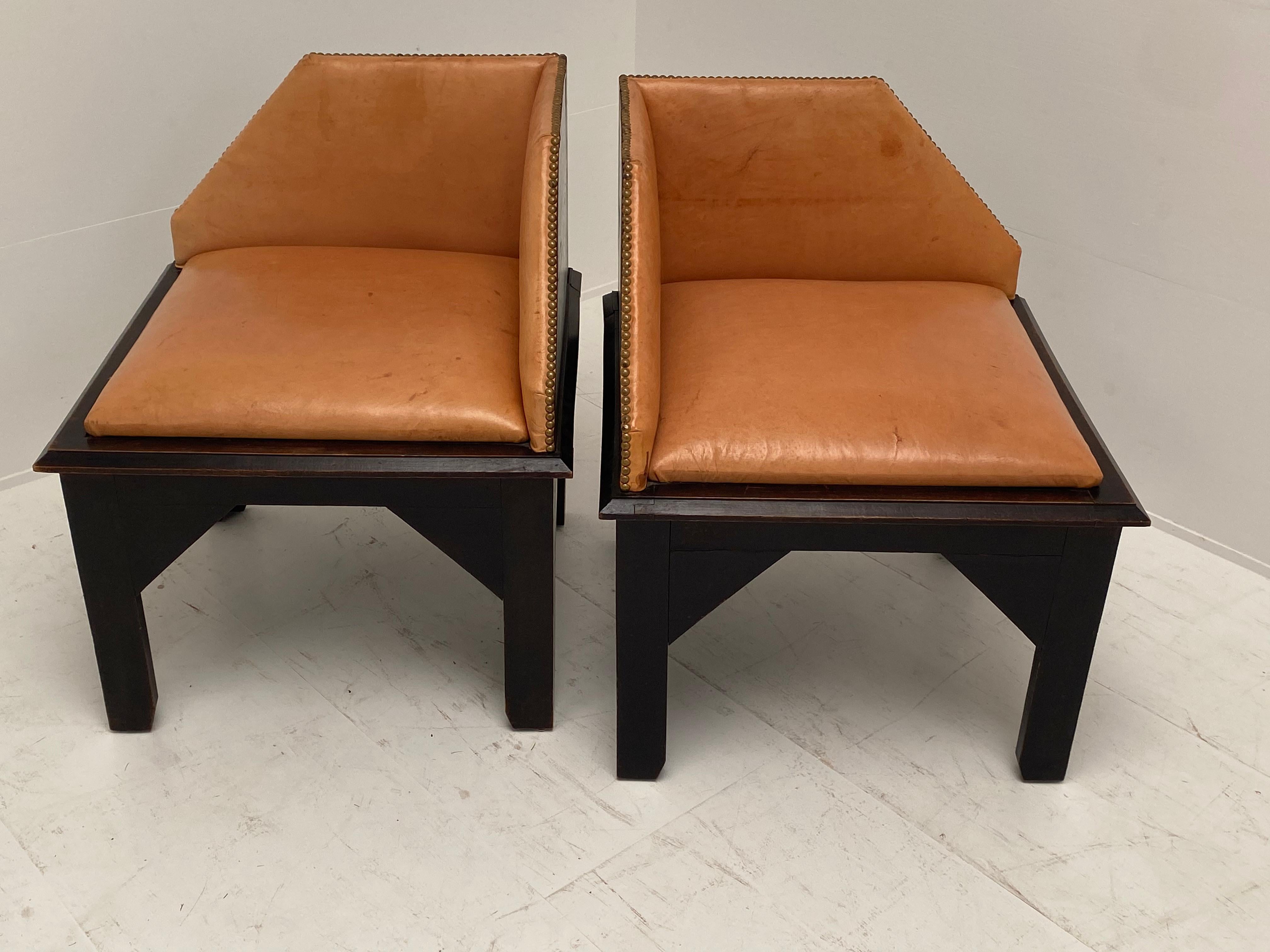 Pair of Art Deco Style Leather Corner Chairs, Spain 1