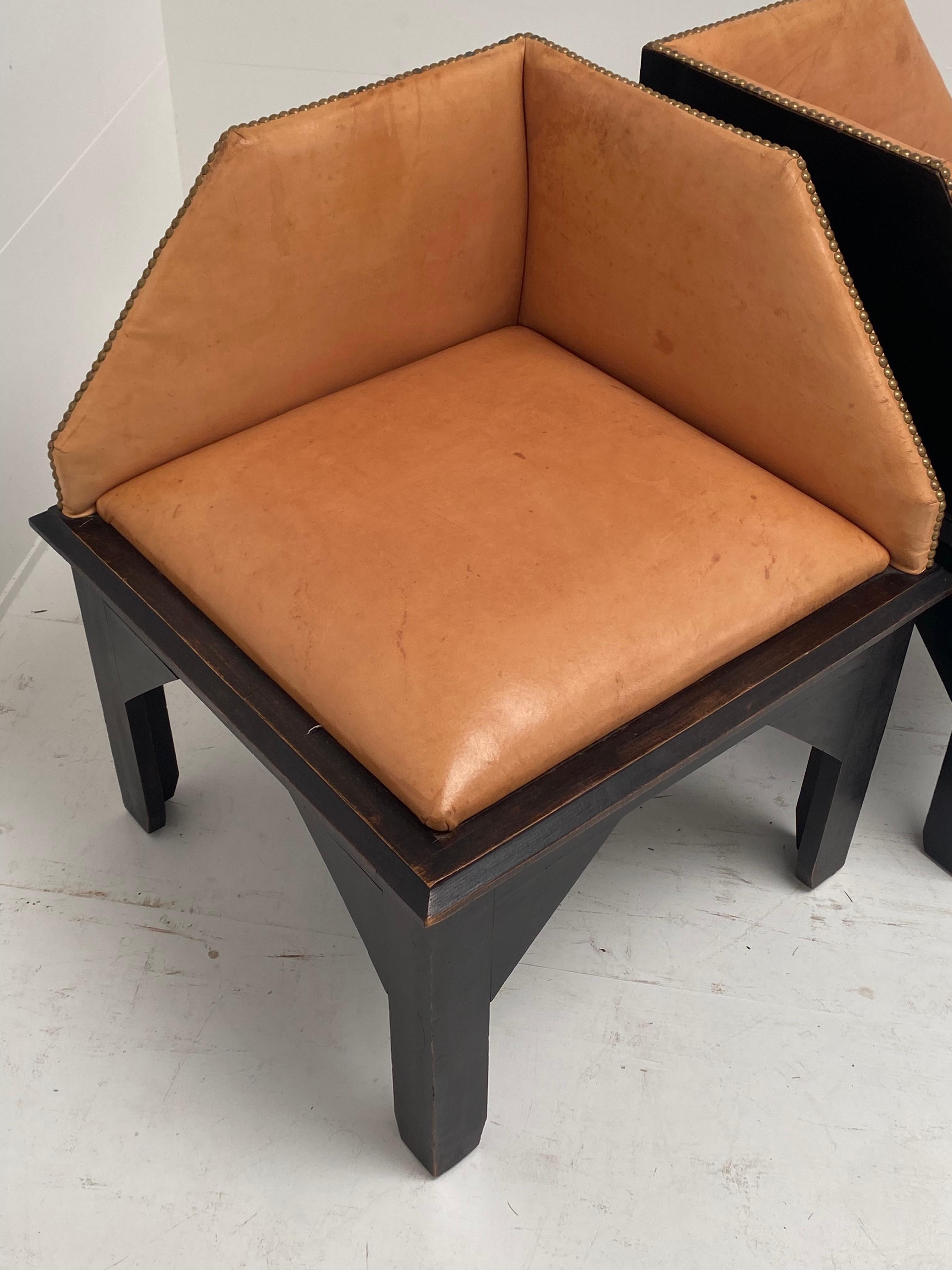 Pair of Art Deco Style Leather Corner Chairs, Spain 2