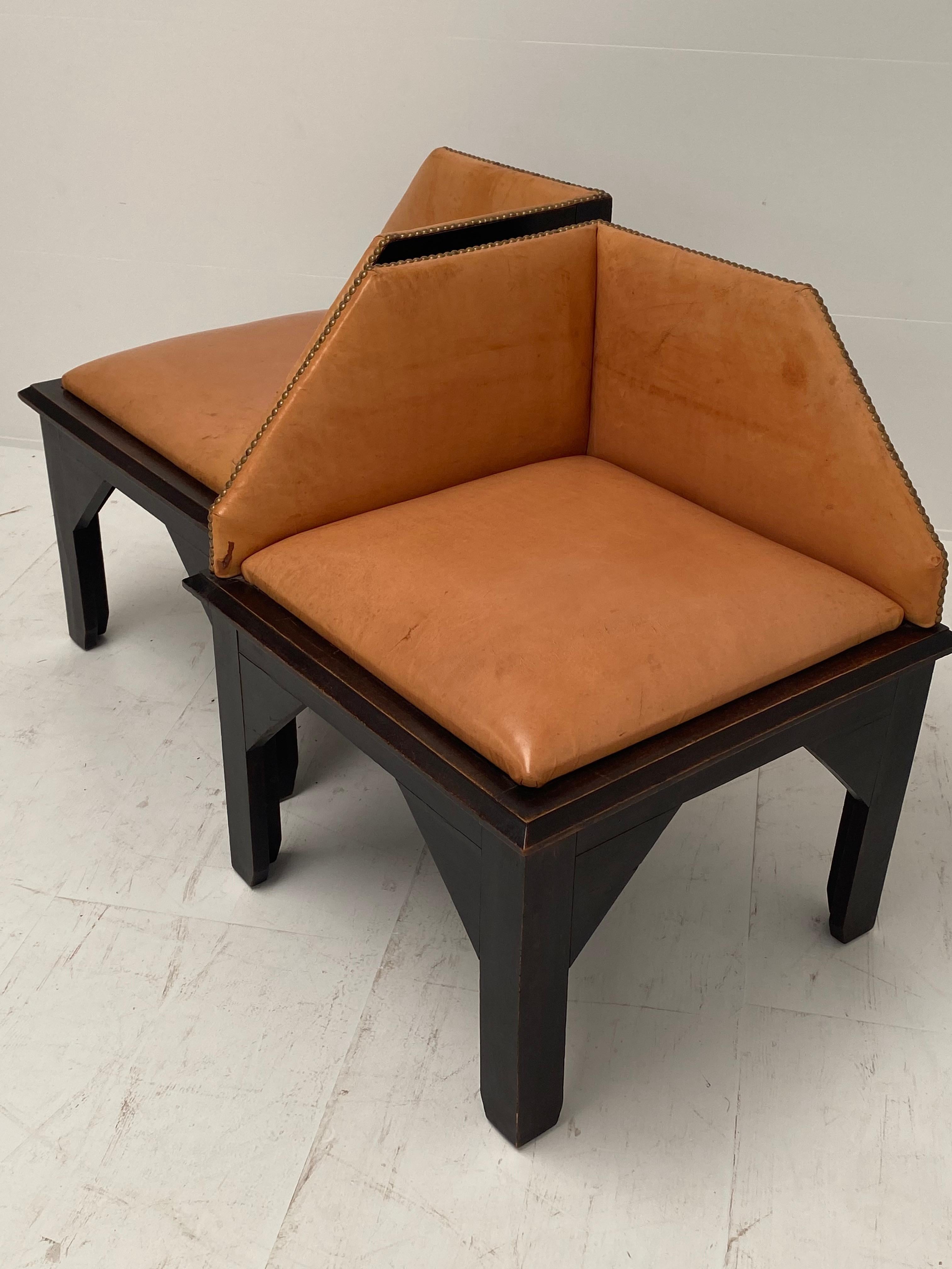 Pair of Art Deco Style Leather Corner Chairs, Spain 3