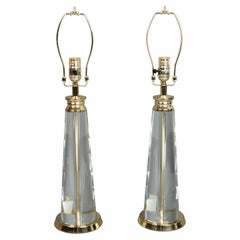 Pair of Art Deco Style Crystal And Gilt Gilt Brass Table Lamps