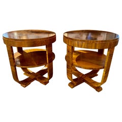 Pair of Art Deco Style Exotic Black Walnut Veneer Side Tables