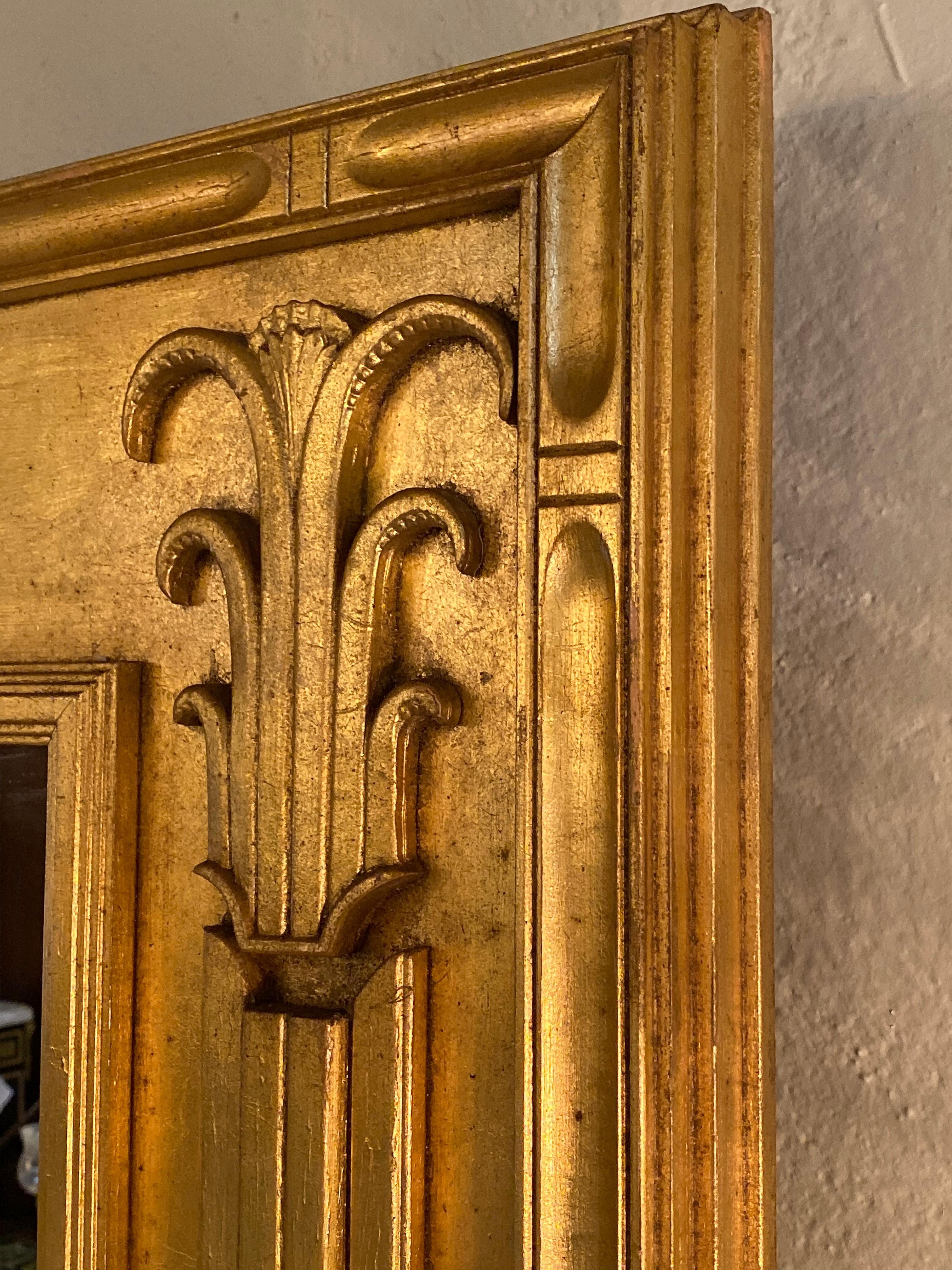 Pair of Art Deco Style Gilt Gold Architecturally Carved Wall or Console Mirrors 6