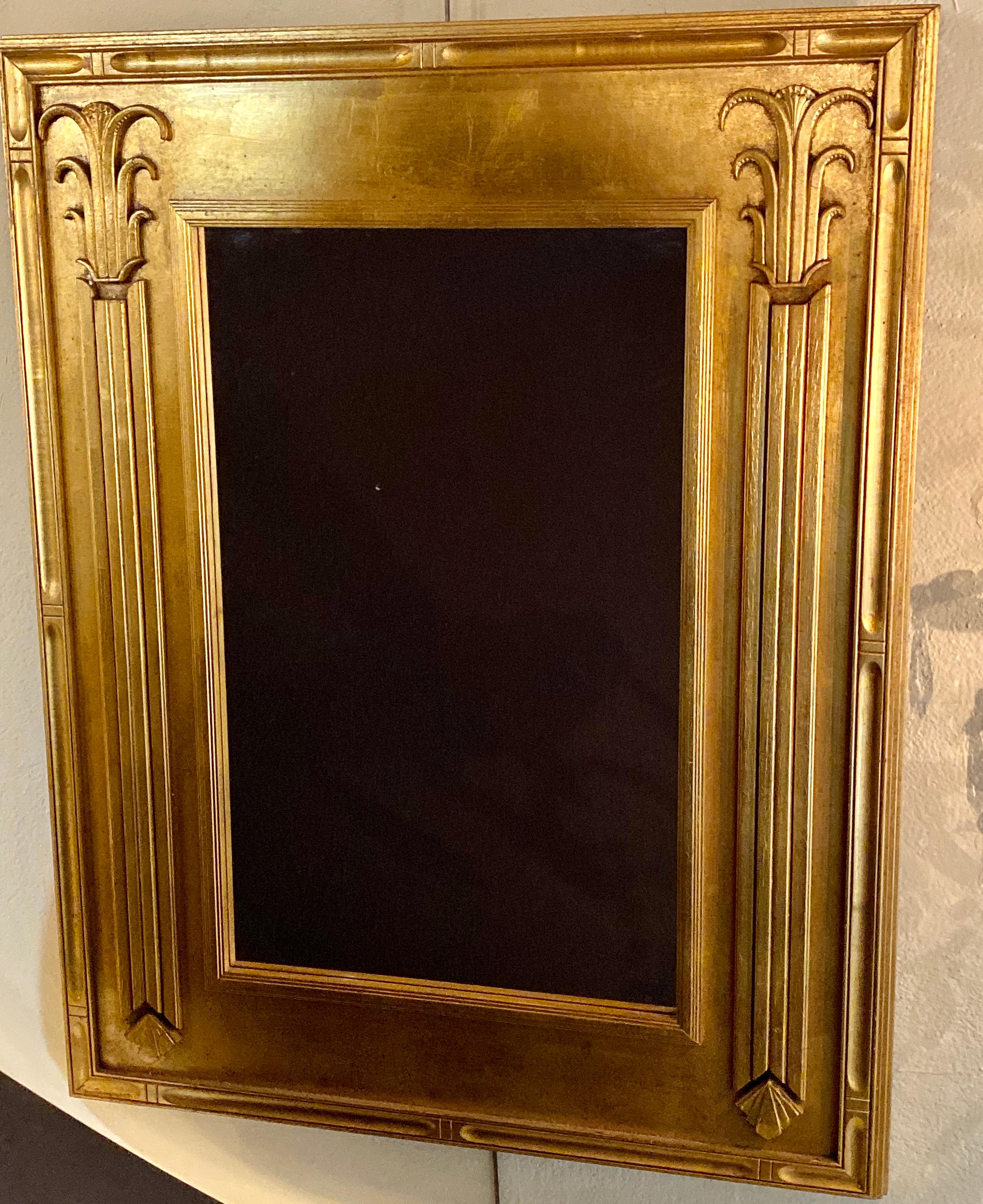 Pair of Art Deco Style Gilt Gold Architecturally Carved Wall or Console Mirrors 1