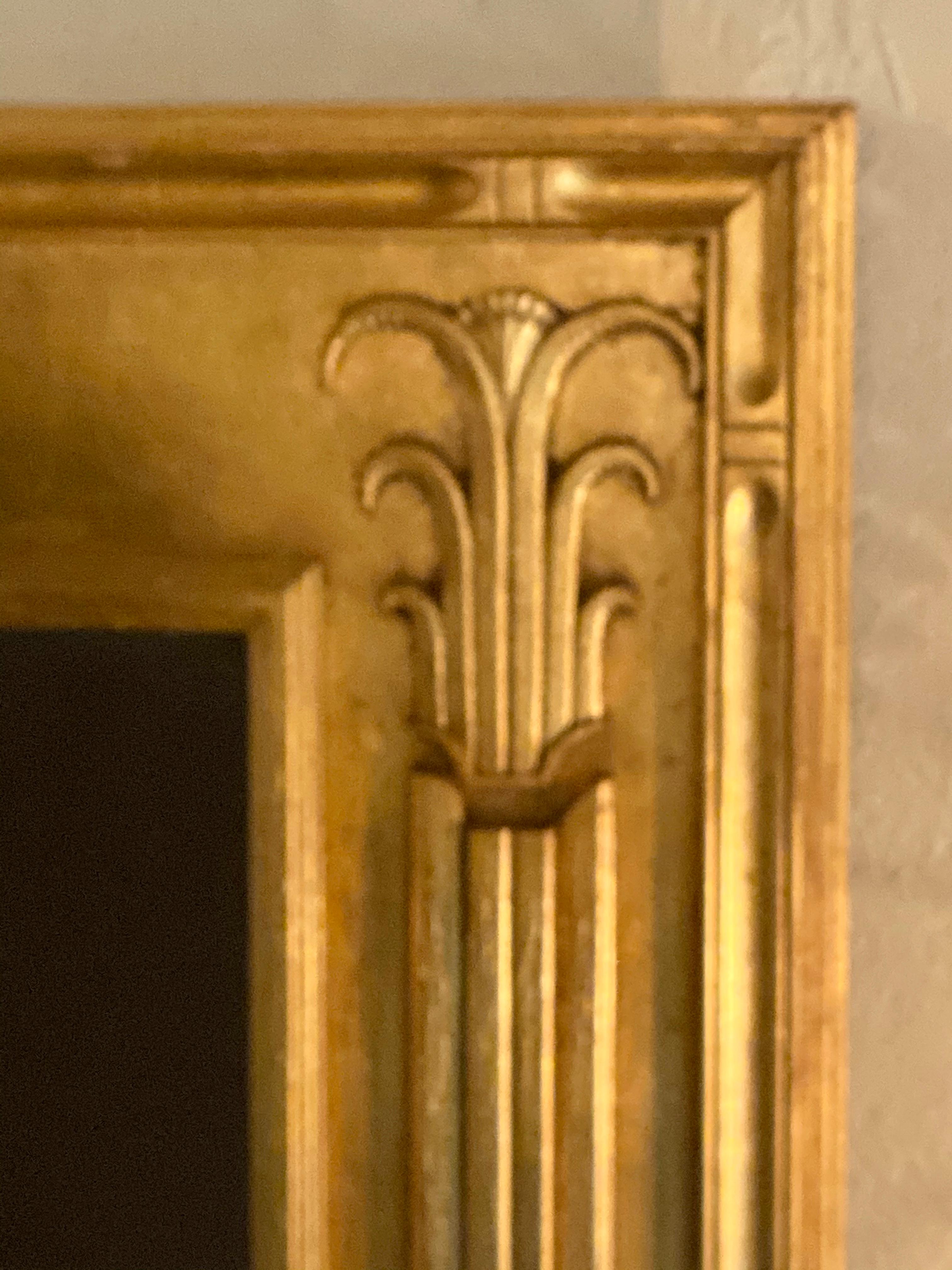 Pair of Art Deco Style Gilt Gold Architecturally Carved Wall or Console Mirrors 2