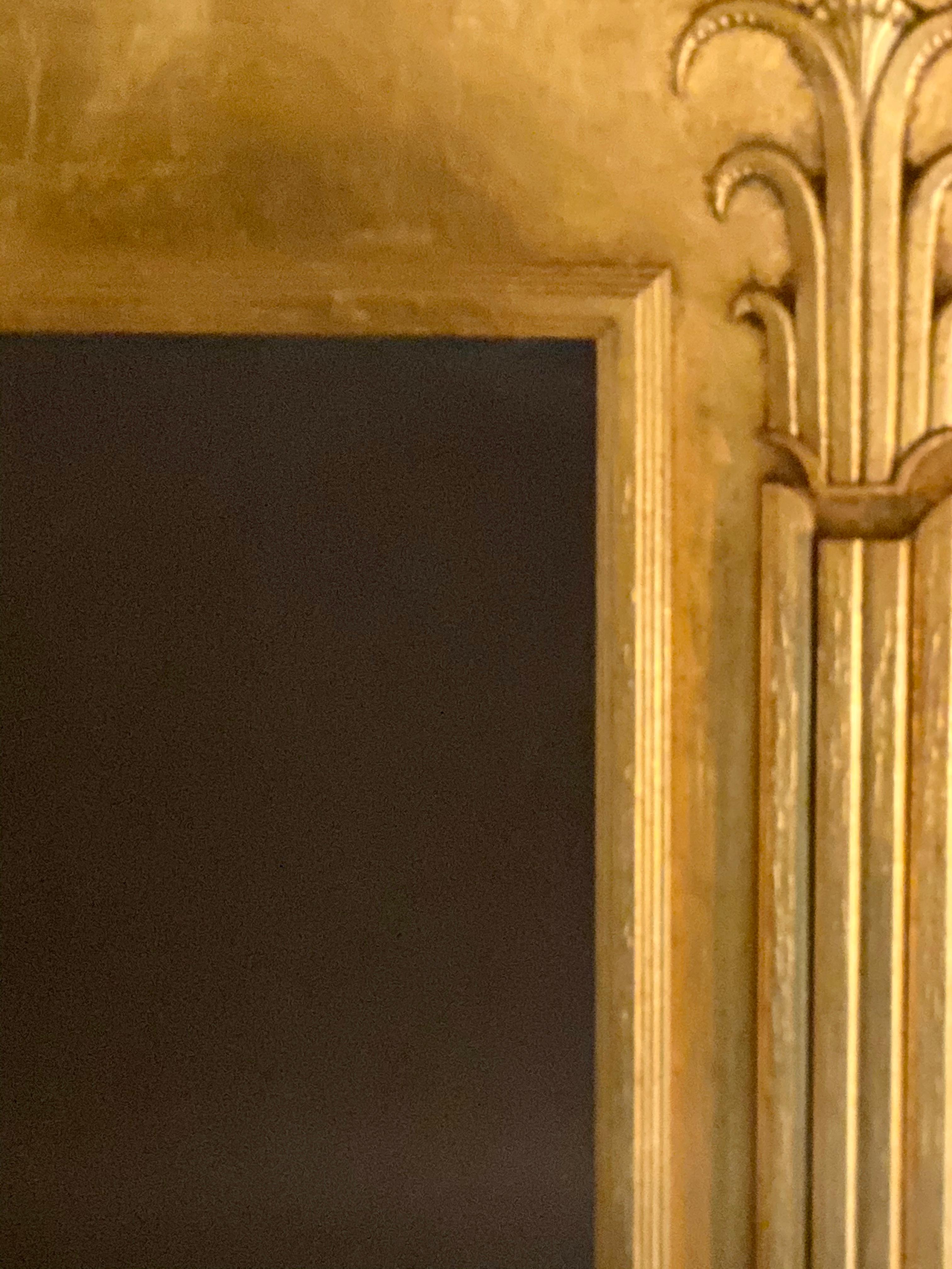 Pair of Art Deco Style Gilt Gold Architecturally Carved Wall or Console Mirrors 3