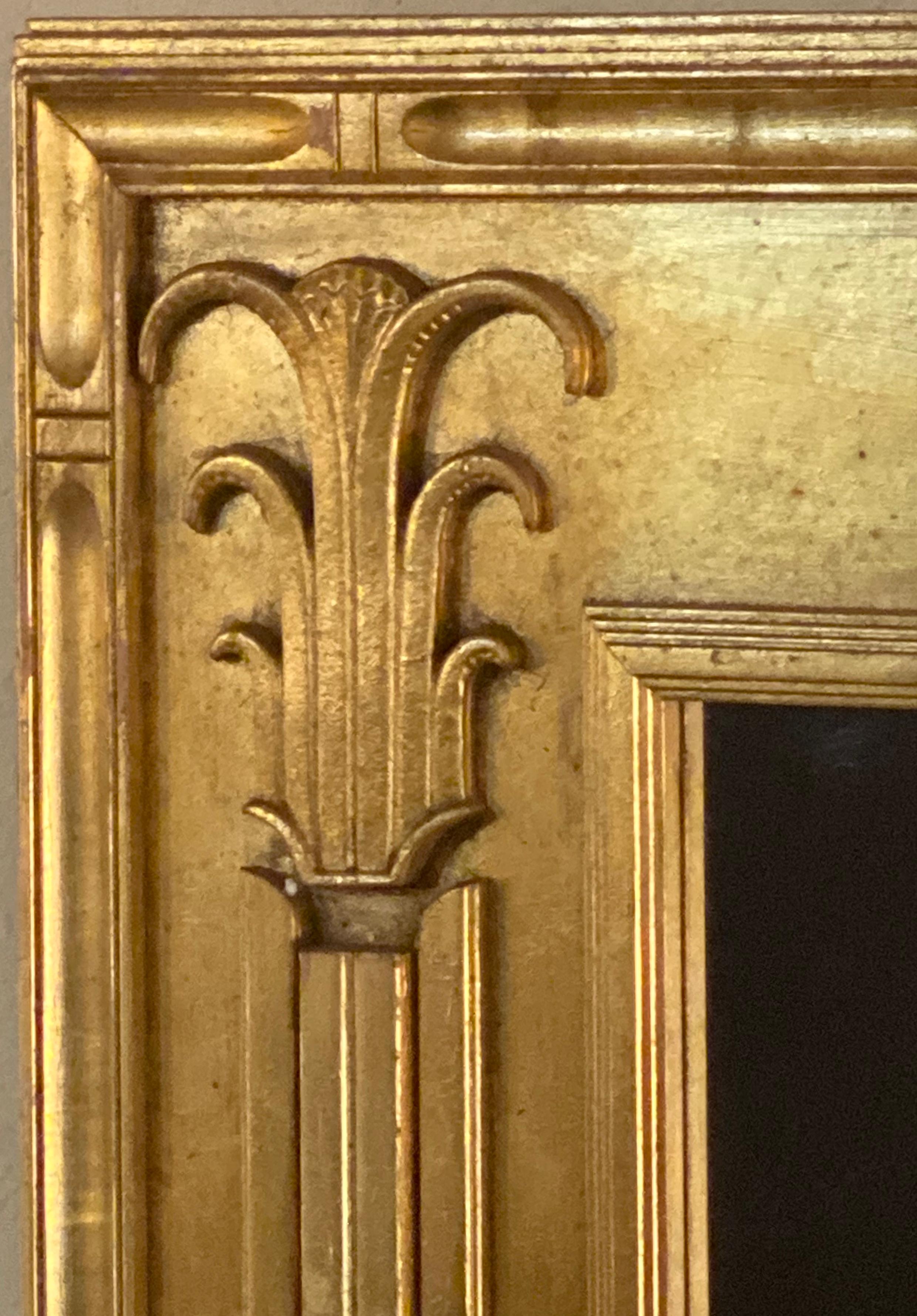 Pair of Art Deco Style Gilt Gold Architecturally Carved Wall or Console Mirrors 4