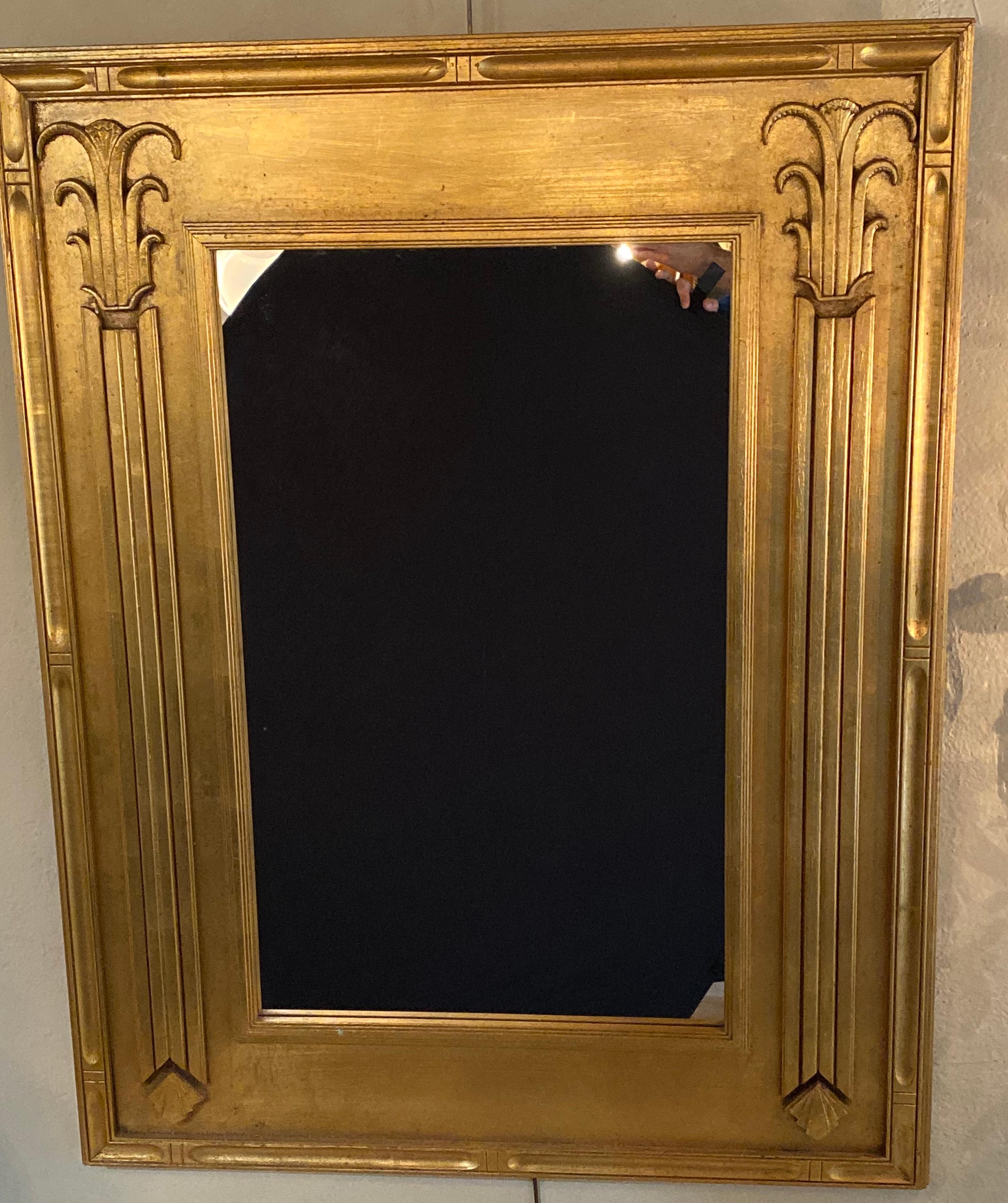 Pair of Art Deco Style Gilt Gold Architecturally Carved Wall or Console Mirrors 5