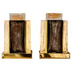 Pair of Art Deco Style Glass and Brass Table Lamps